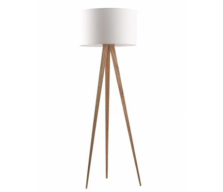 Zuiver Lámpara de pie trípode de madera, natural / blanco, 151x50cm