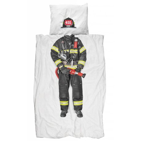 Snurk Linen 'fireman' of cotton, white / multicolor, 140x200 cm