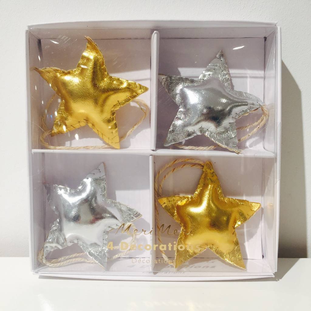 Faux Leather Gold And Silver Star Decorations