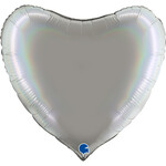 SMP heart foil balloon holographic pure platinum 90 cm