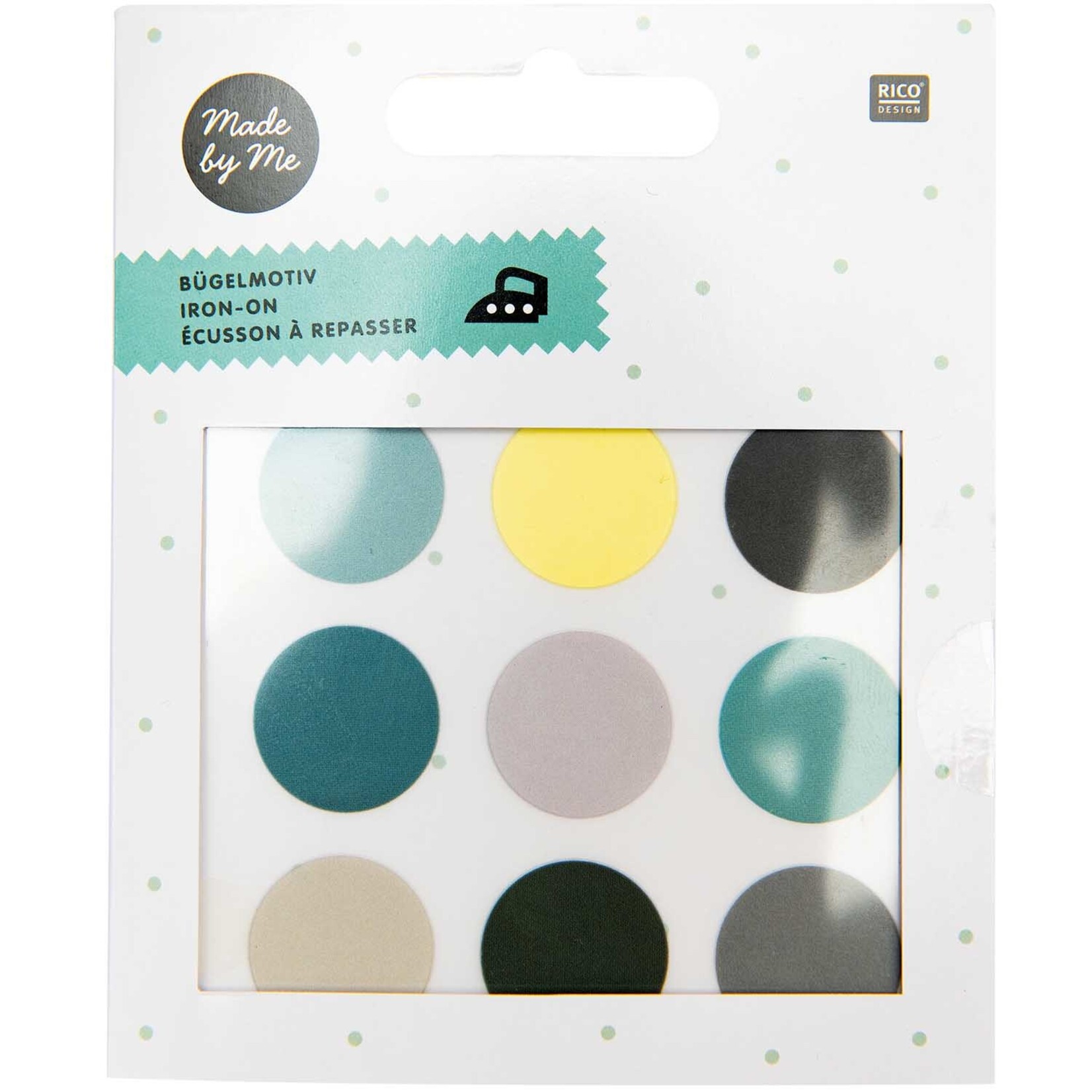 RICO IRON-ON PATCH,CIRCLE,GREEN MIX 2 PCS, 9 DESIGNS