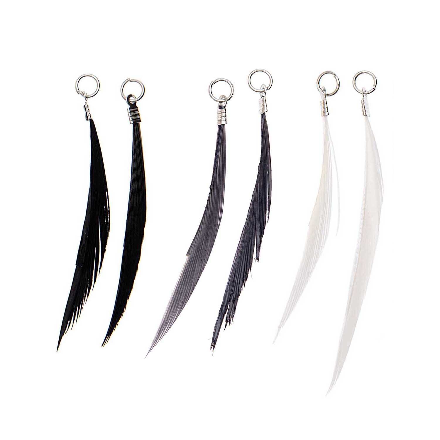 RICO FEATHERS, BLACK & GREY MIX 6 PCS, WITH SILVER EYELET