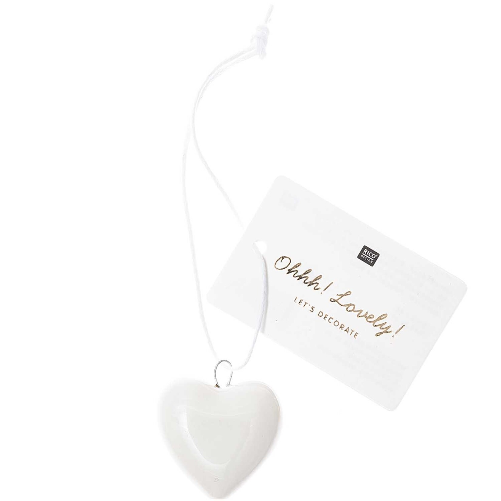 RICO PORCELAIN TAG HEART, WHITE 1 PC, 35mm x 35mm