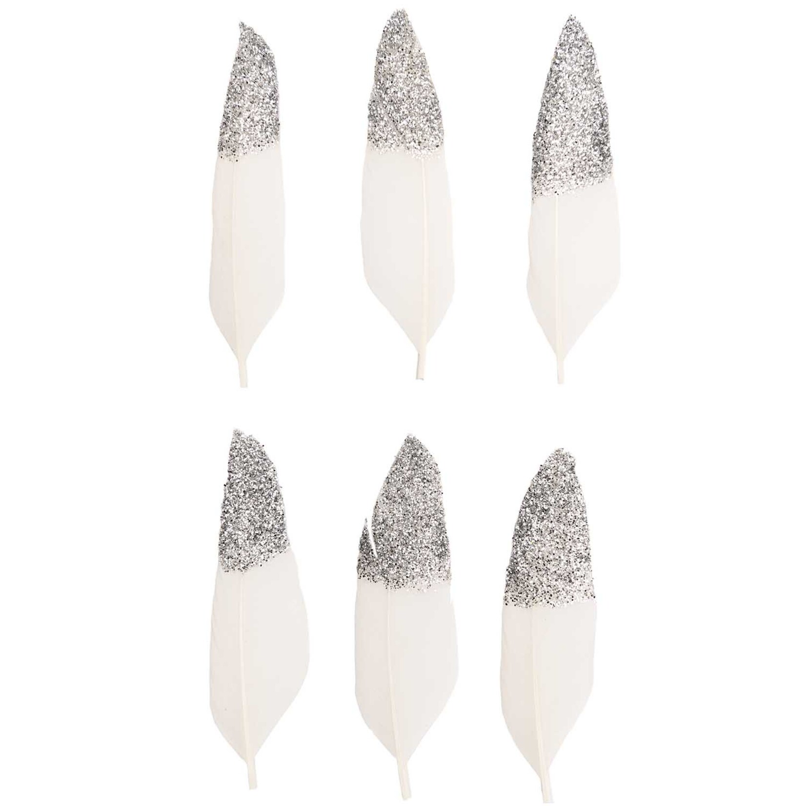 RICO FEATHERS, SMALL, WHITE/SILVER 6 PCS, CA. 8 CM