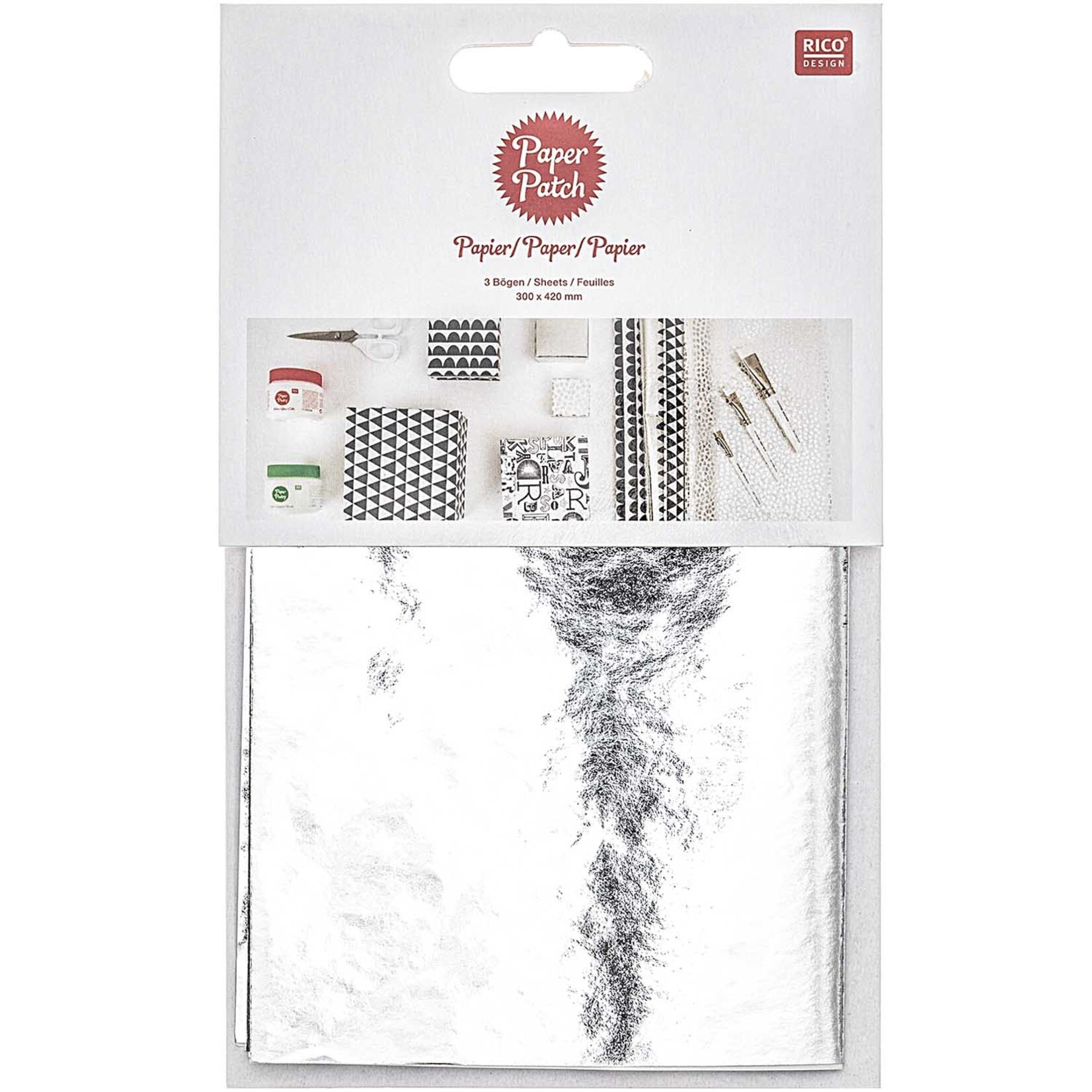 RICO PAPER PATCH SET HOT FOIL, SILVER 3 PCS, 300 X 420 MM