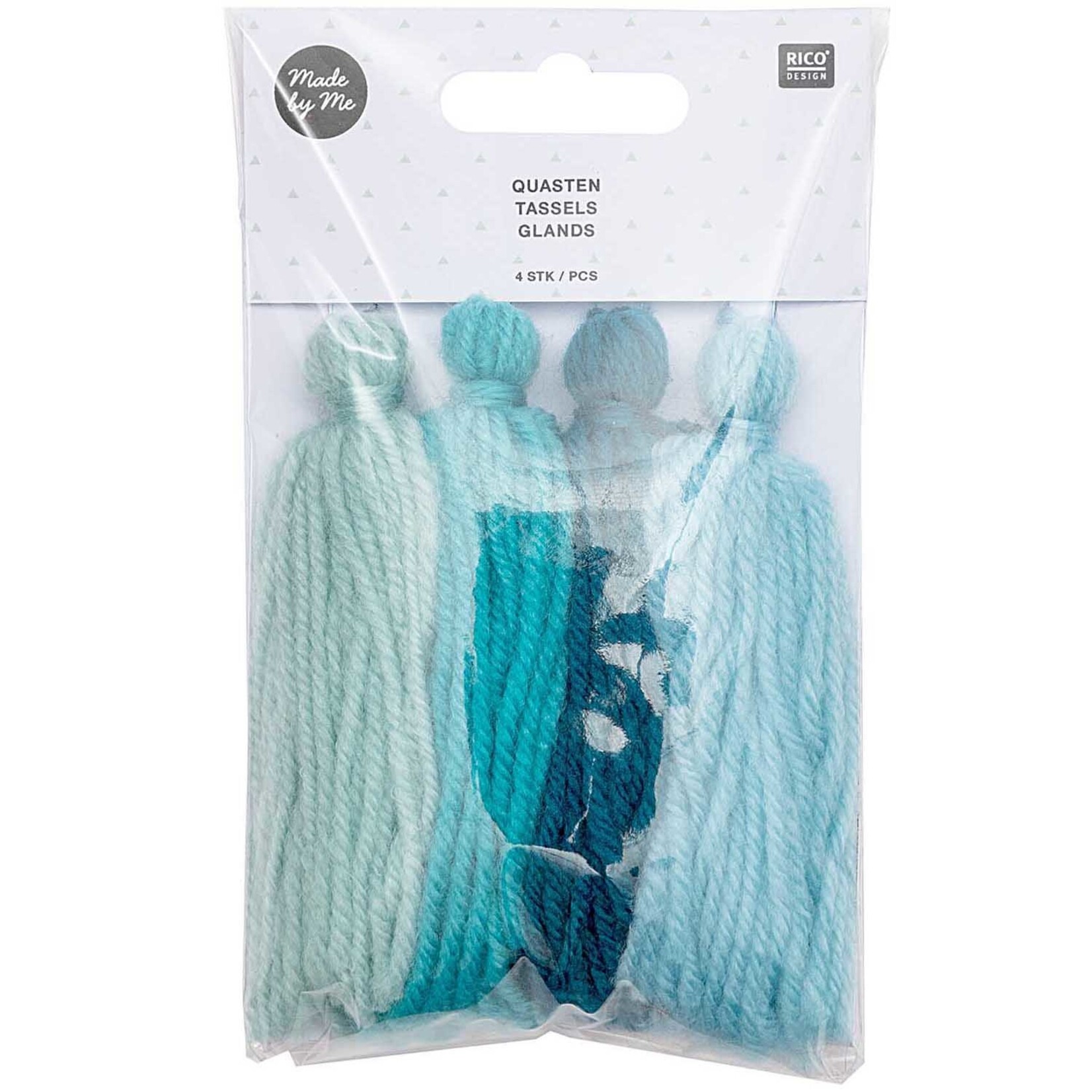 RICO TASSELS AQUA LARGE, 4 PCS, 9CM