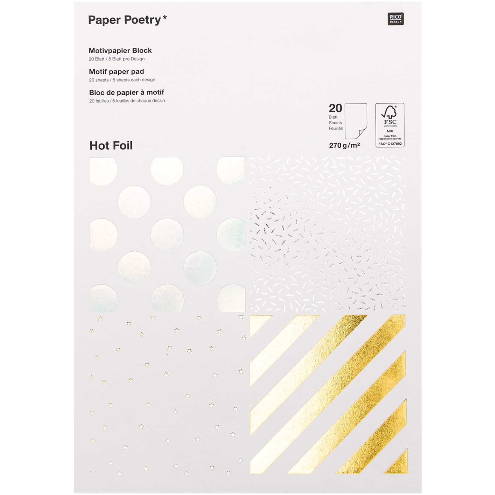 RICO PAPER PAD FOIL, STRIPS FSC MIX 20 SHEETS, 270G