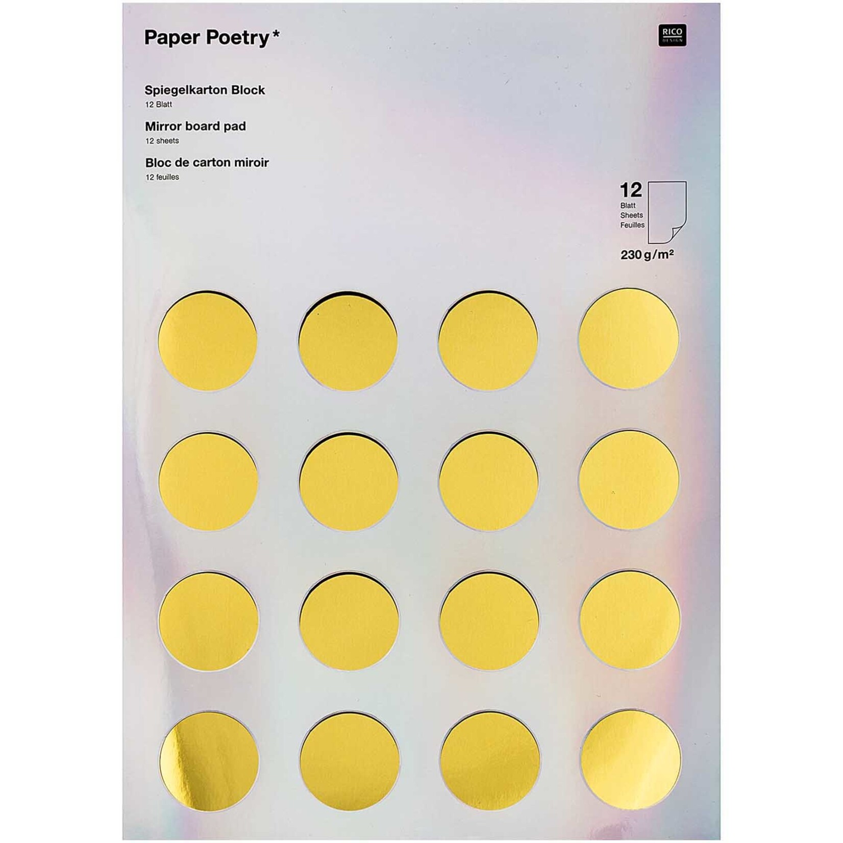 RICO MIRROR BOARD PAD, GOLD/SILVER FSC MIX 12 SHEETS, 230G, 21X29,5CM