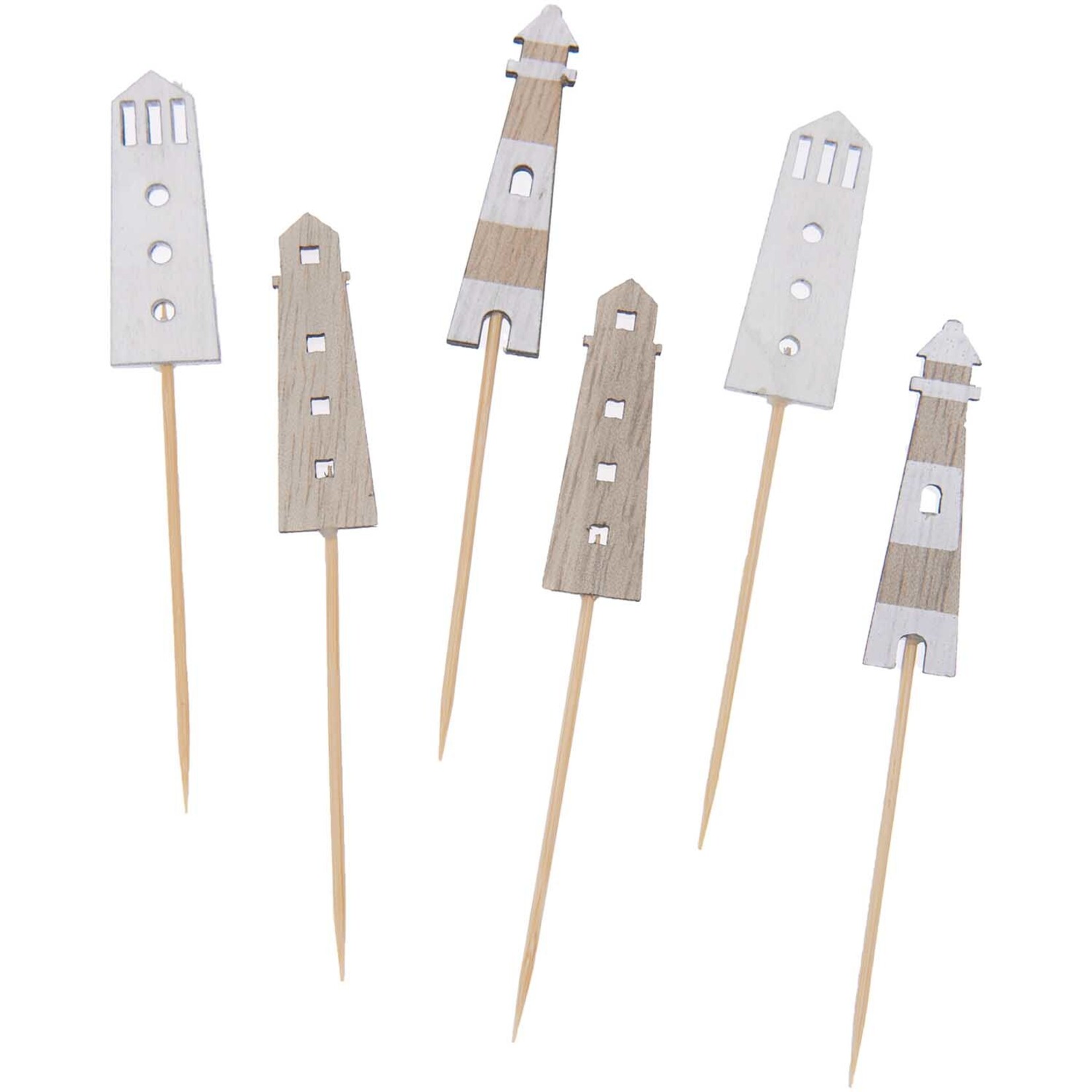 RICO Deco-picks lighthouse, nature, wood, 83 mm - 90 mm, 6 pcs