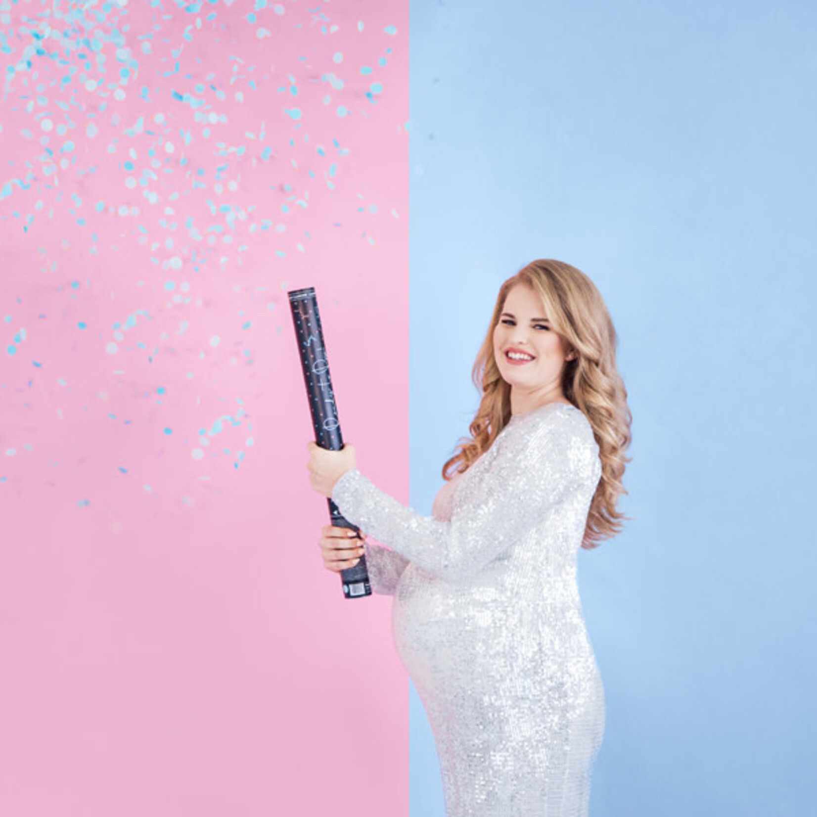 PD Gender reveal confetti cannon - Ready to pop, blue, 60cm