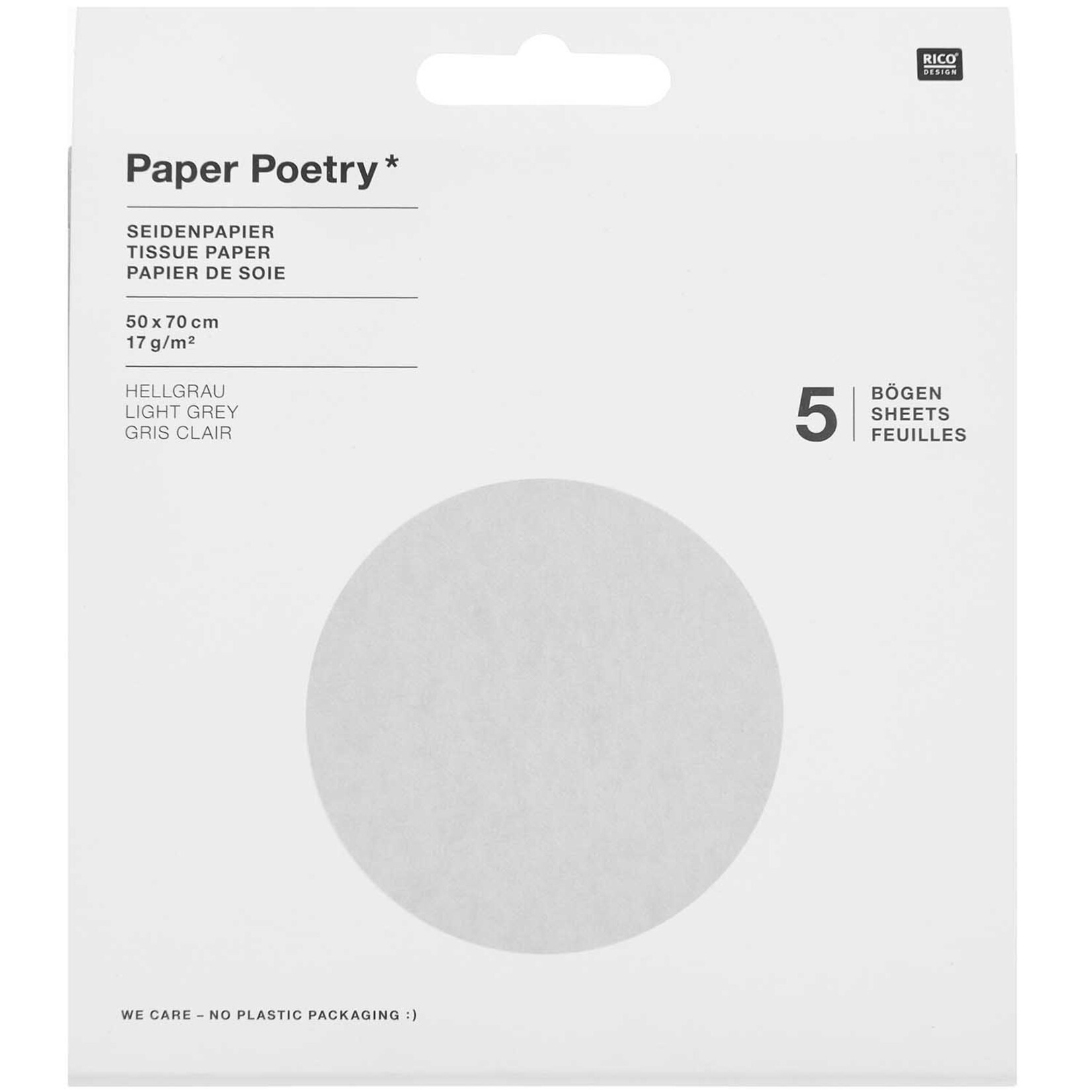 RICO Tissue paper, light grey, 5 sheets, 50 x 70 cm, ca. 20 g/mÃ‚Â²FSC MIX