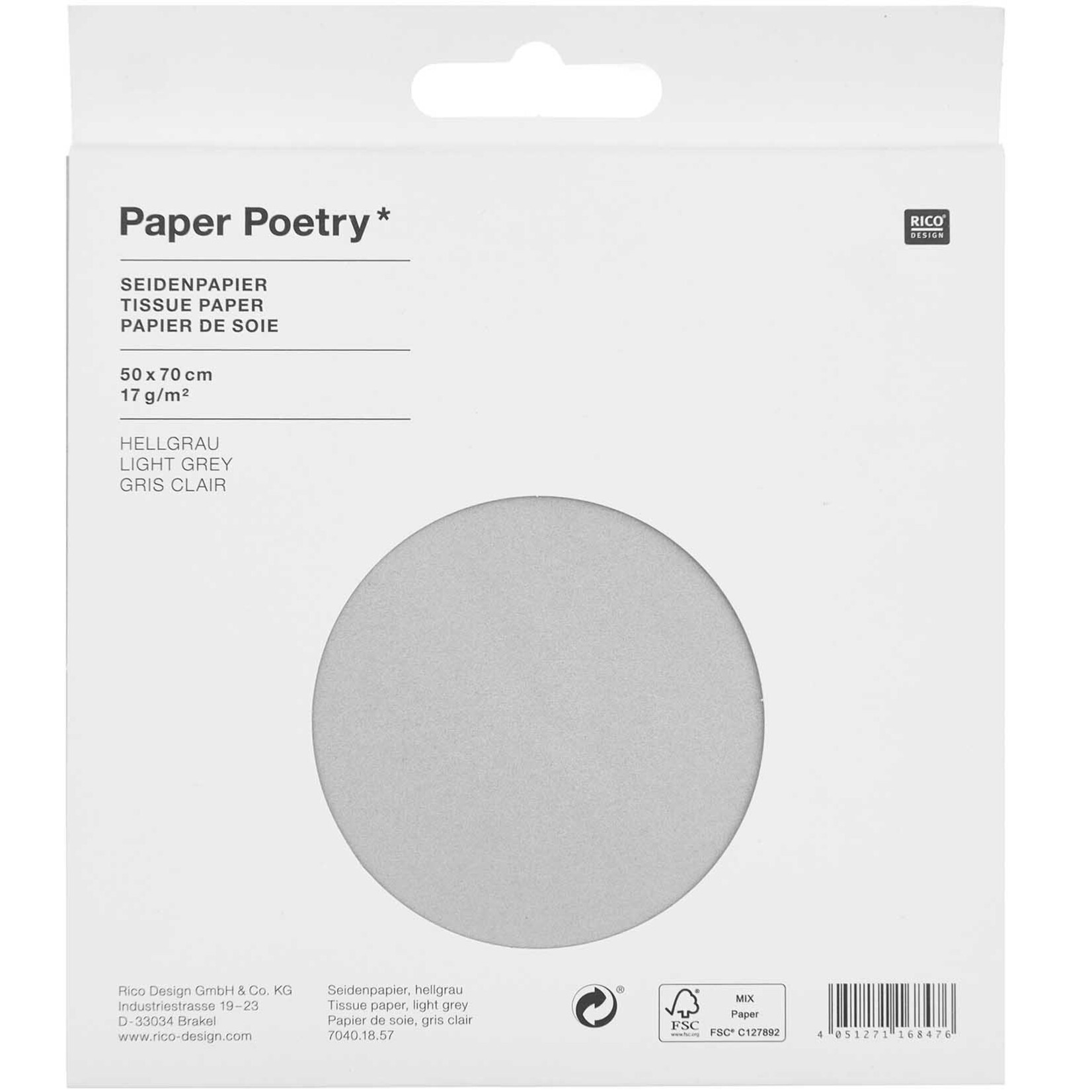 RICO Tissue paper, light grey, 5 sheets, 50 x 70 cm, ca. 20 g/mÃ‚Â²FSC MIX