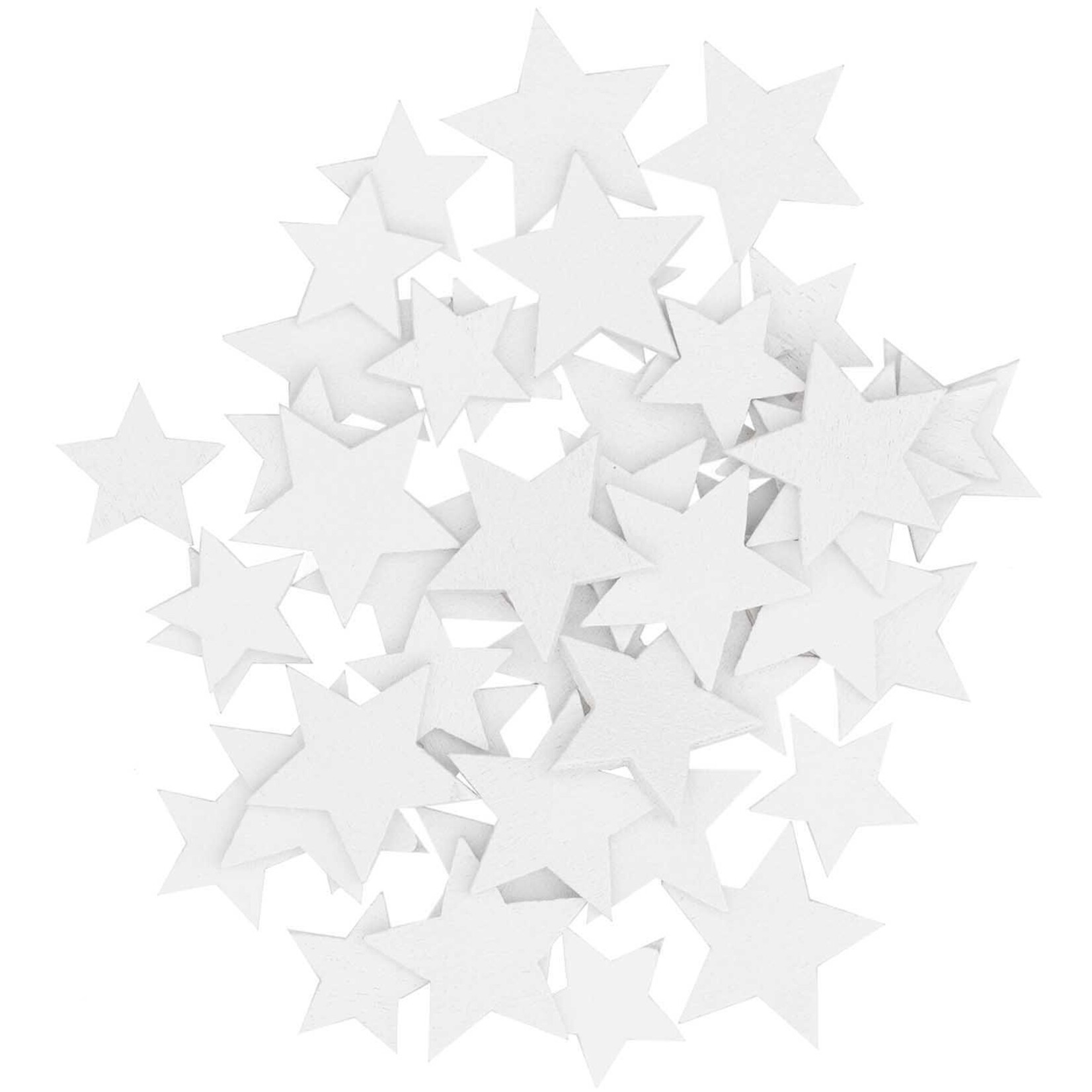 RICO Deco confetti star mix, white, wood, 48 pcs, 15x14 mm - 20x19 mm