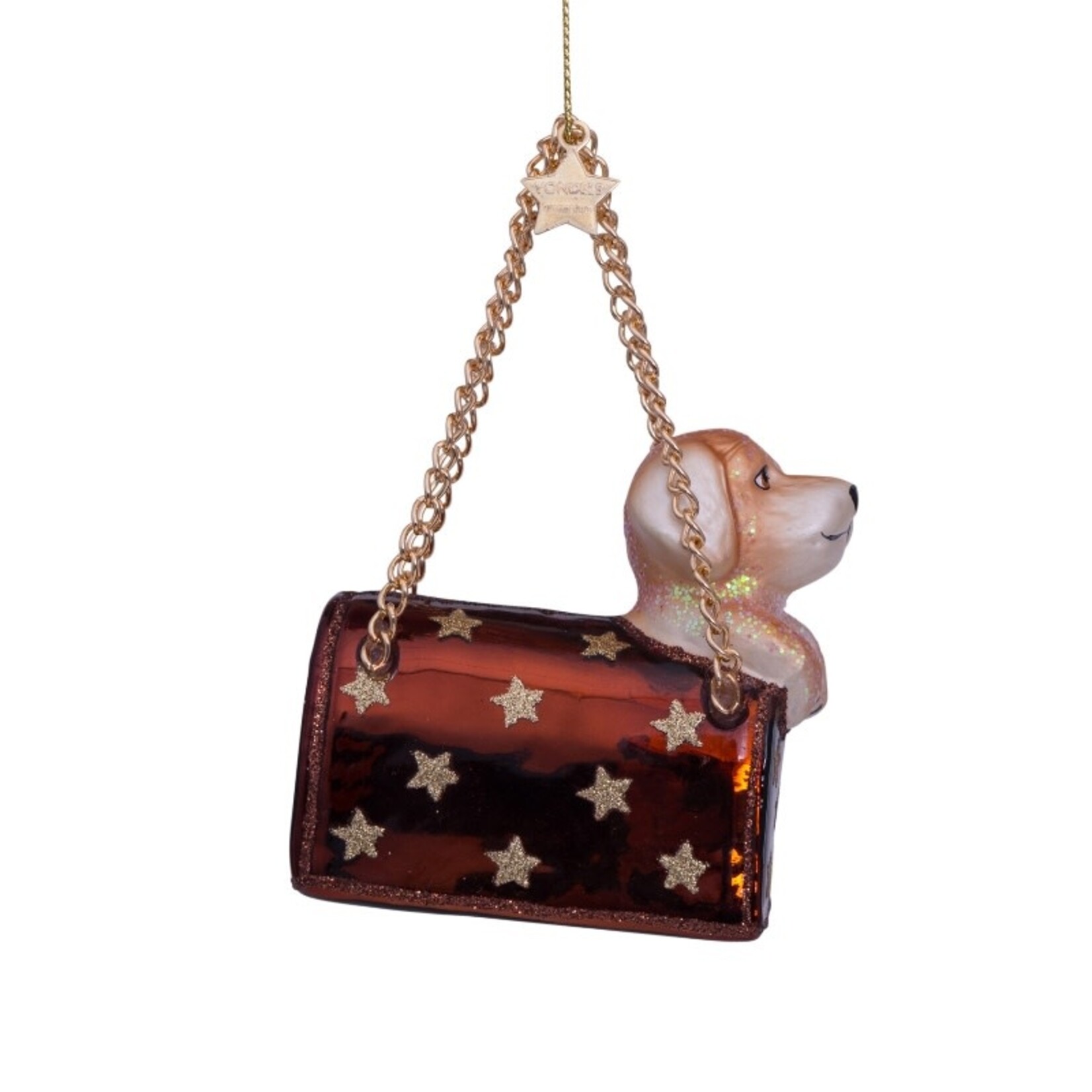 VS Ornament glass brown opal bag w/labrador puppy H7cm