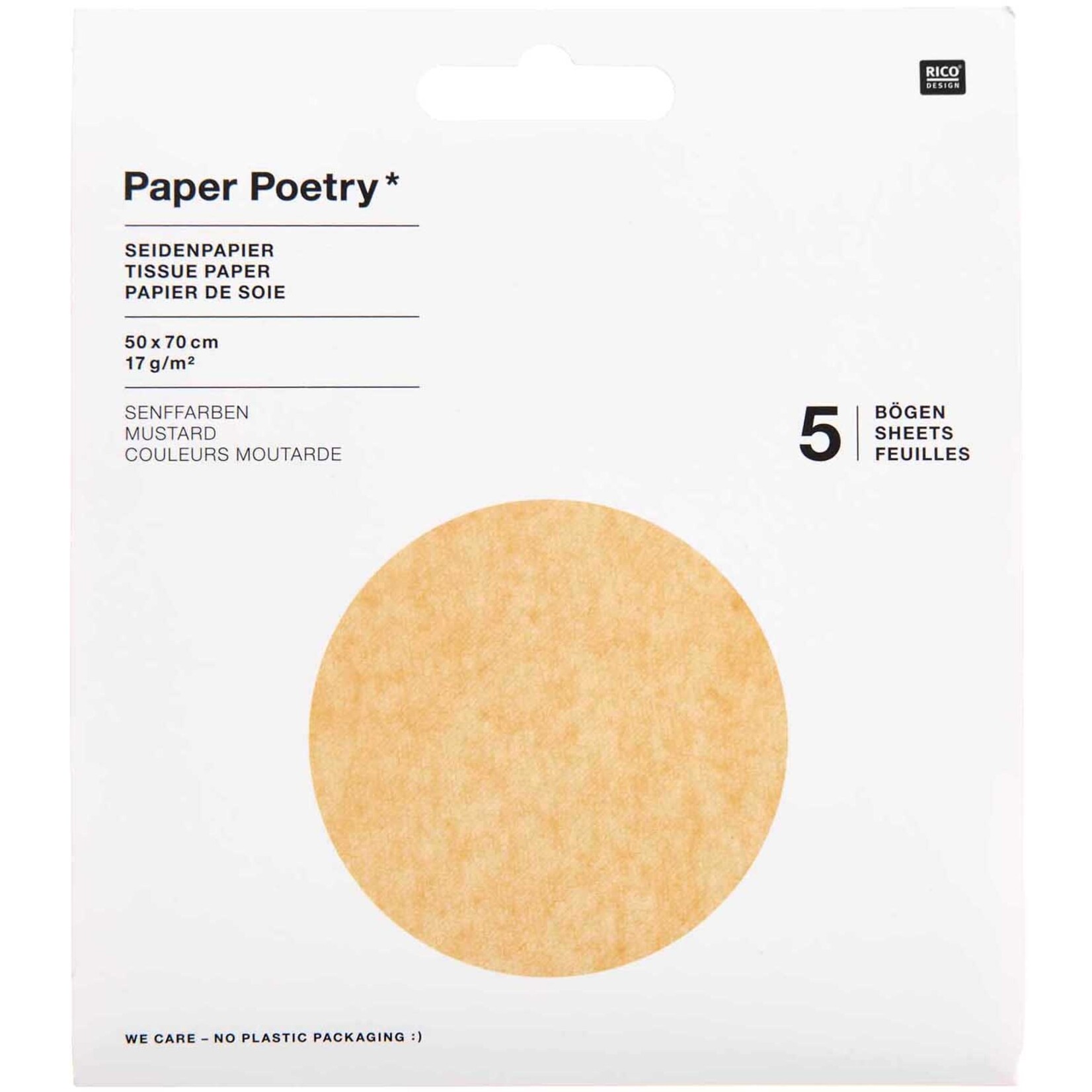 RICO Tissue paper, mustarde, Tissue paper, mustard, FSC MIX, 5 sheets, 50 x 70 cm, ca. 20 g/mÃ‚Â² FSC MIX