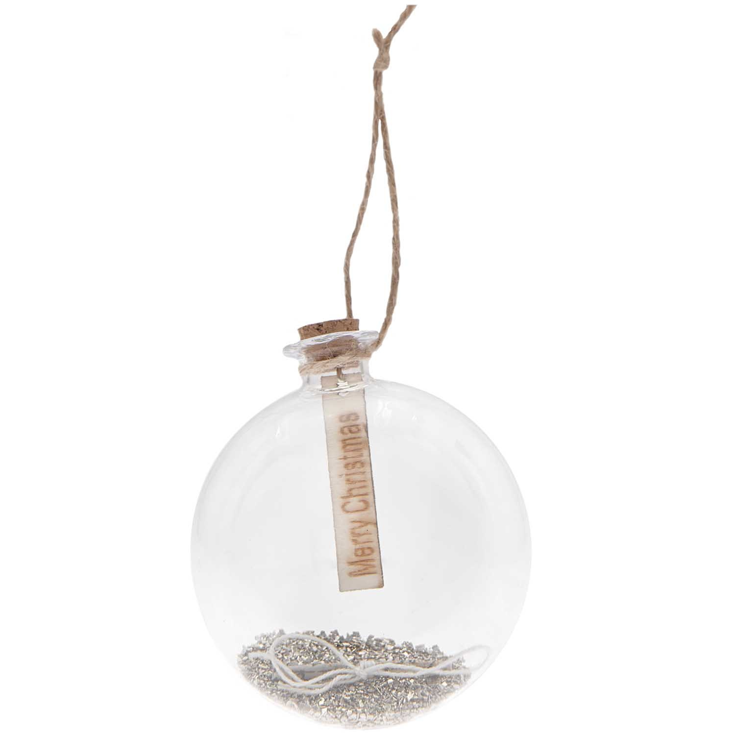 RICO Glass bottle round with silver glitter to hang, 8x4x9cm