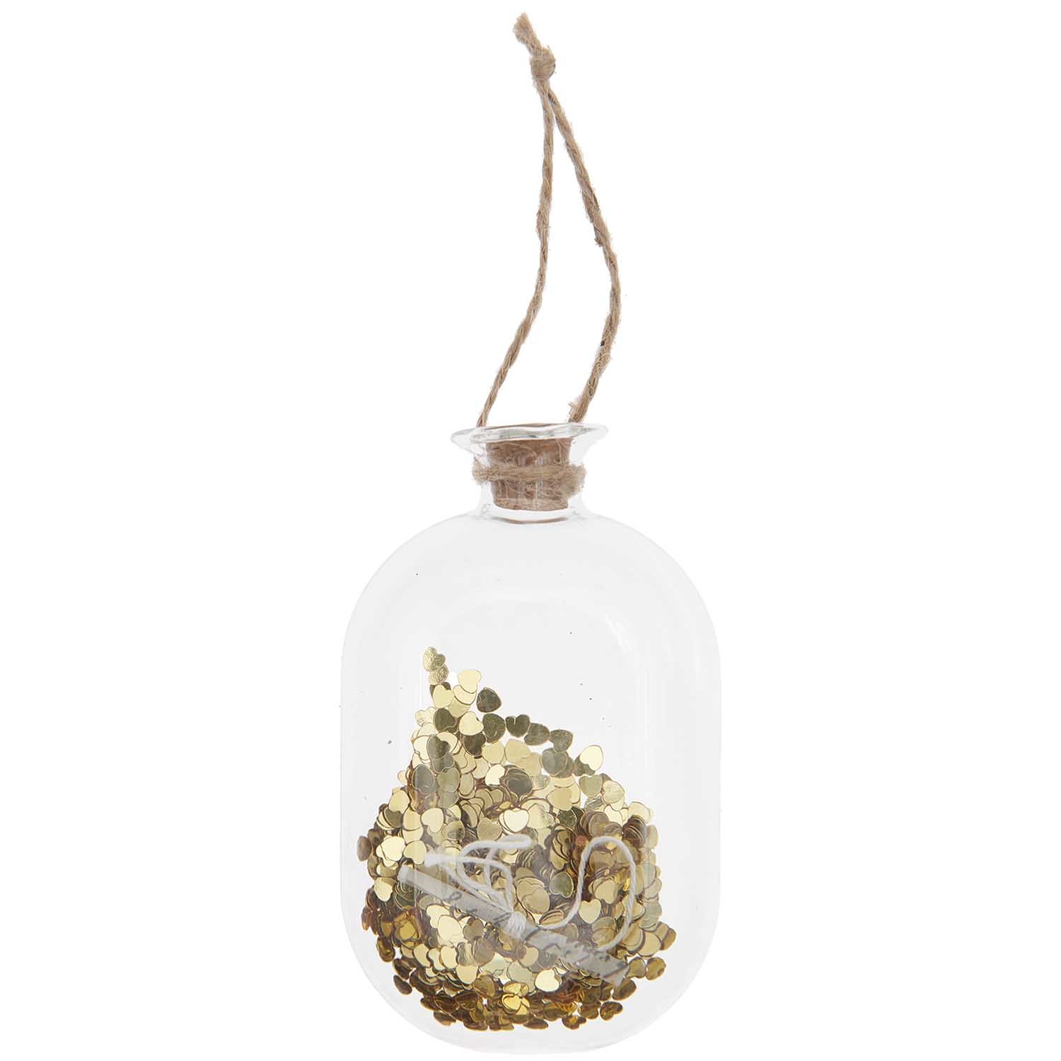 Rico NAY Glass bottle with heart litter gold to hang, 6,5x3,5x10cm