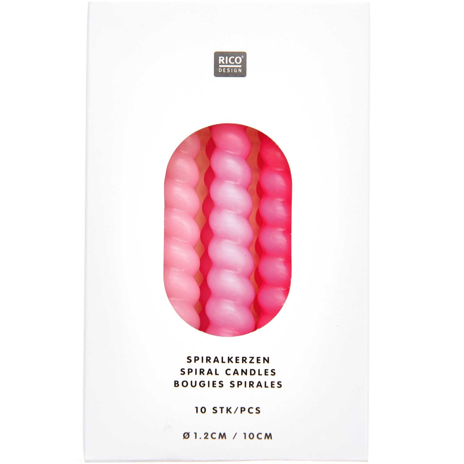 RICO Spiral candles, pink mix, 10 pcs., Ø 1,2 cm x 10 cm height