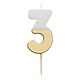 TT White and Gold Number 3 Candle