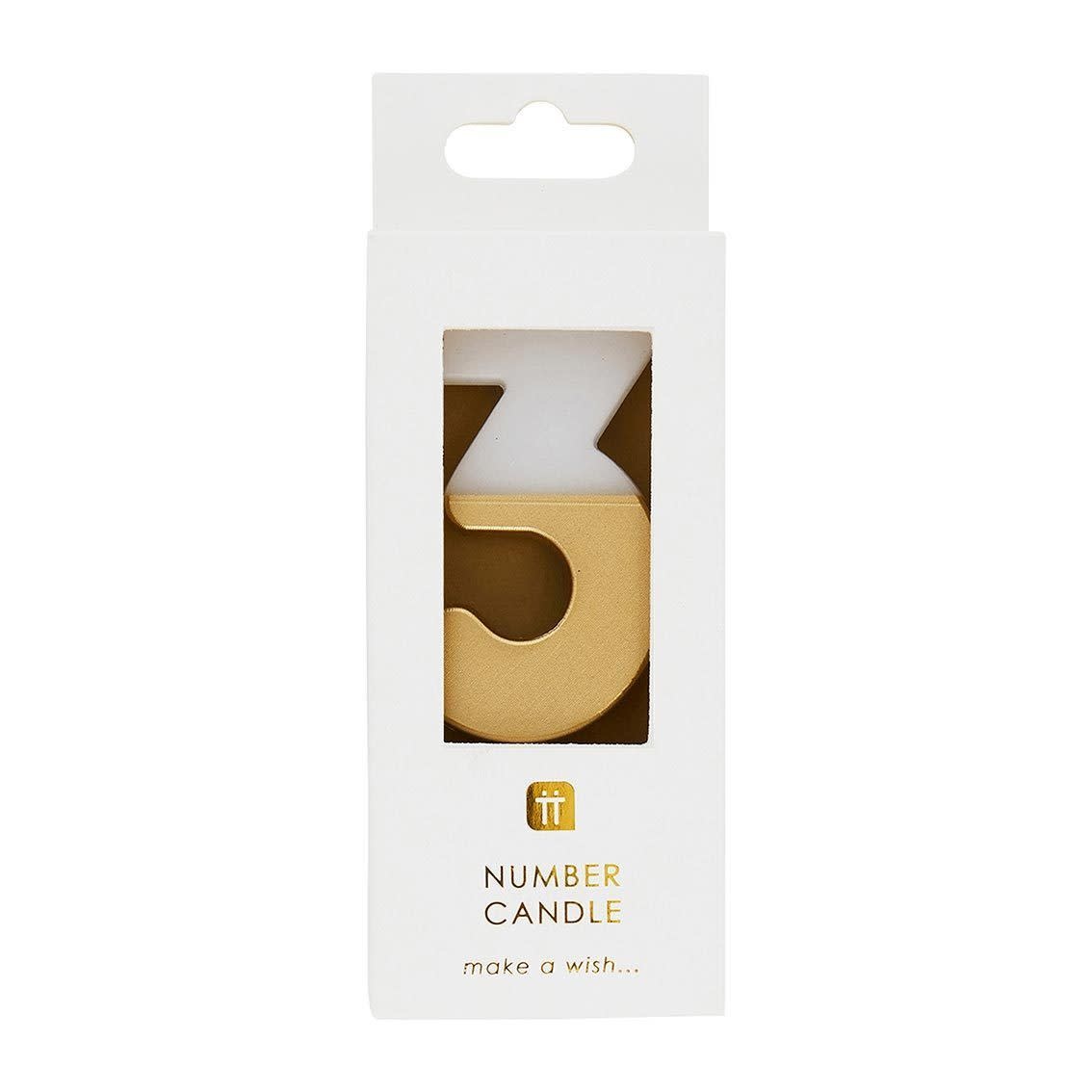 TT White and Gold Number 3 Candle