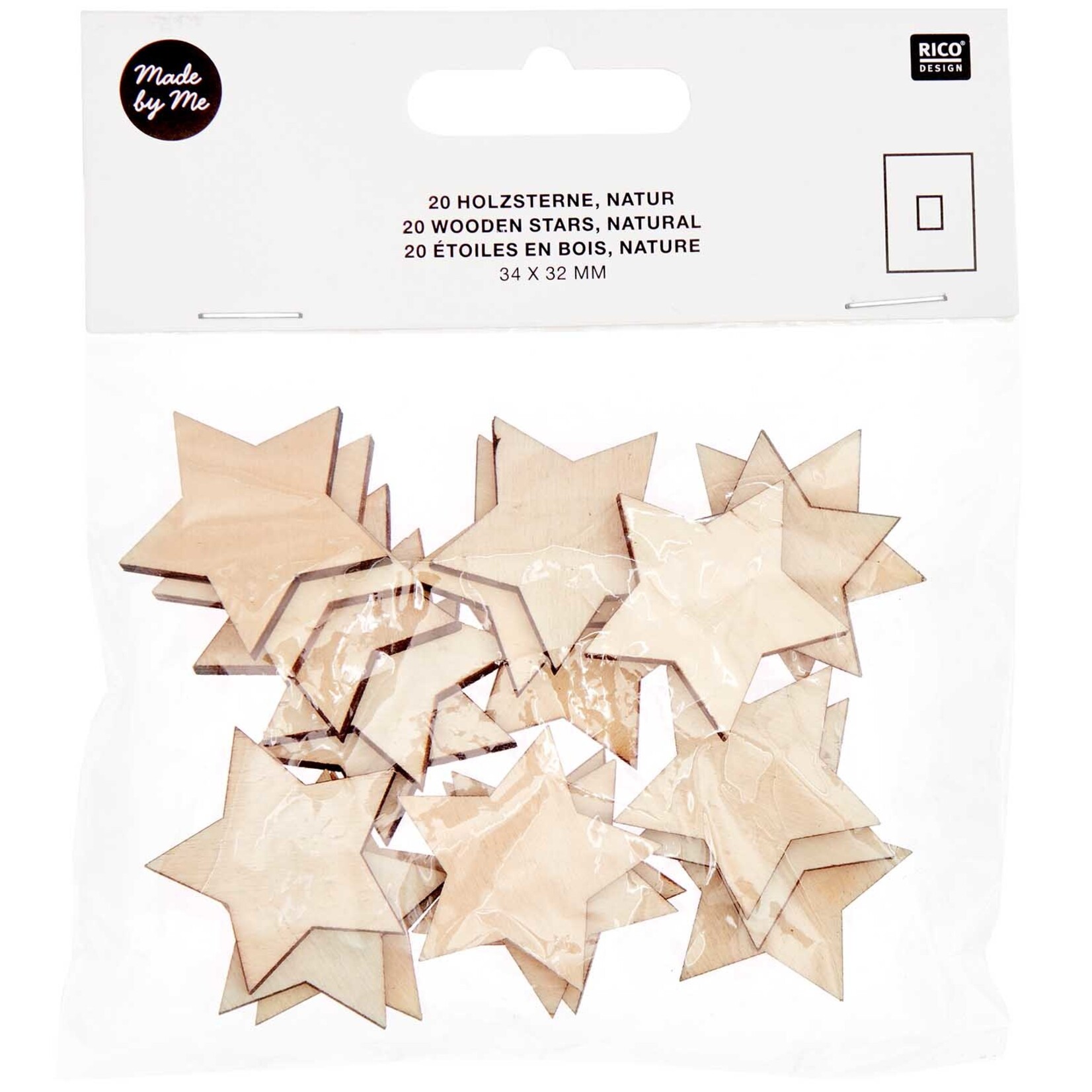 RICO Wooden stars small, natural, 34x32mm, 20pcs