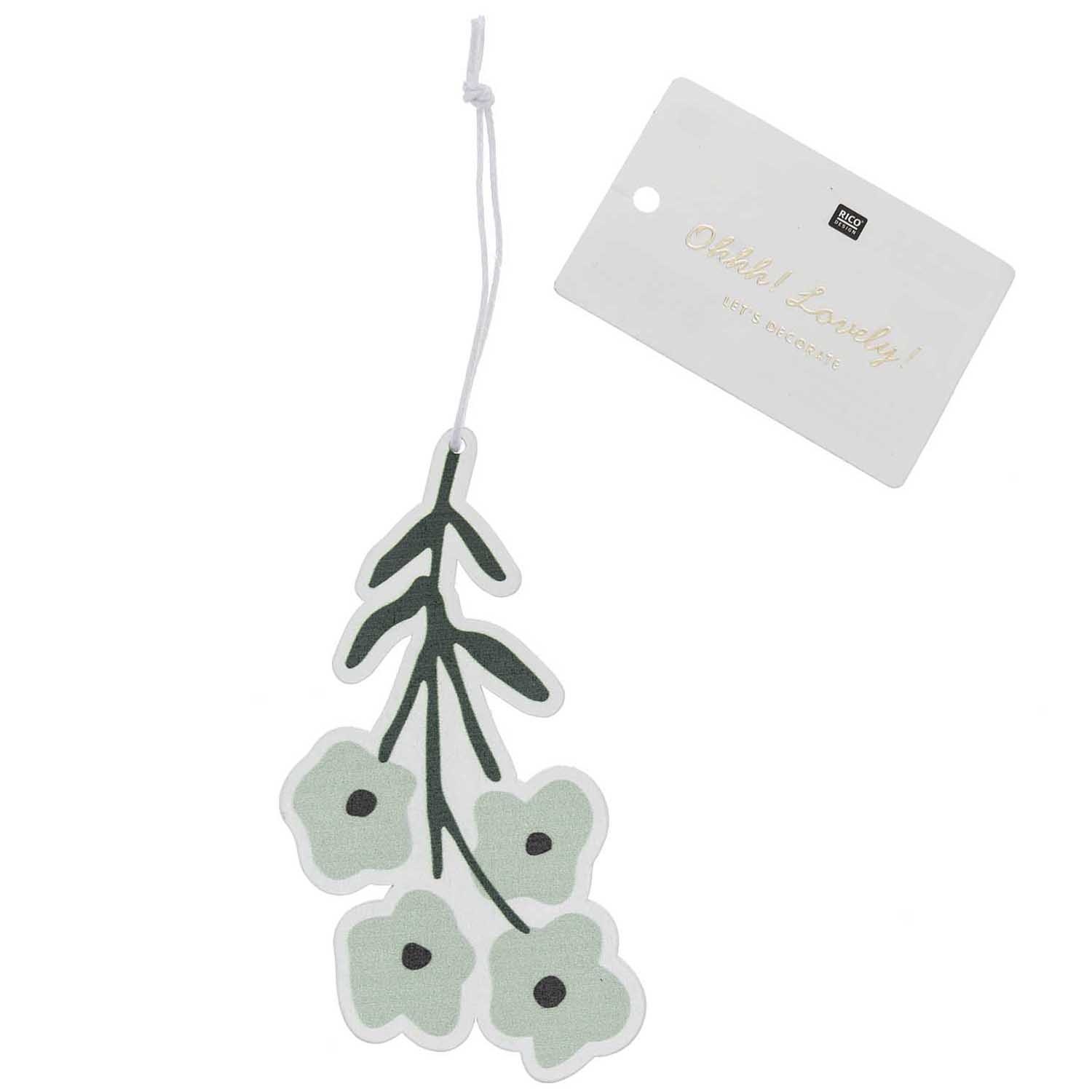 RICO WOODEN TAG FLOWER, MINT 1 PC, 53mm x 100mm