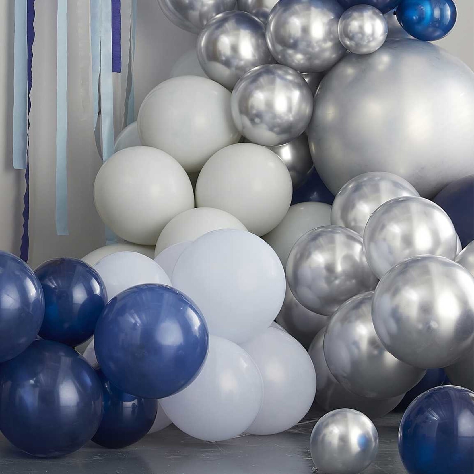 GINGERRAY Luxe Silver, Navy & Blue Balloon Arch Kit