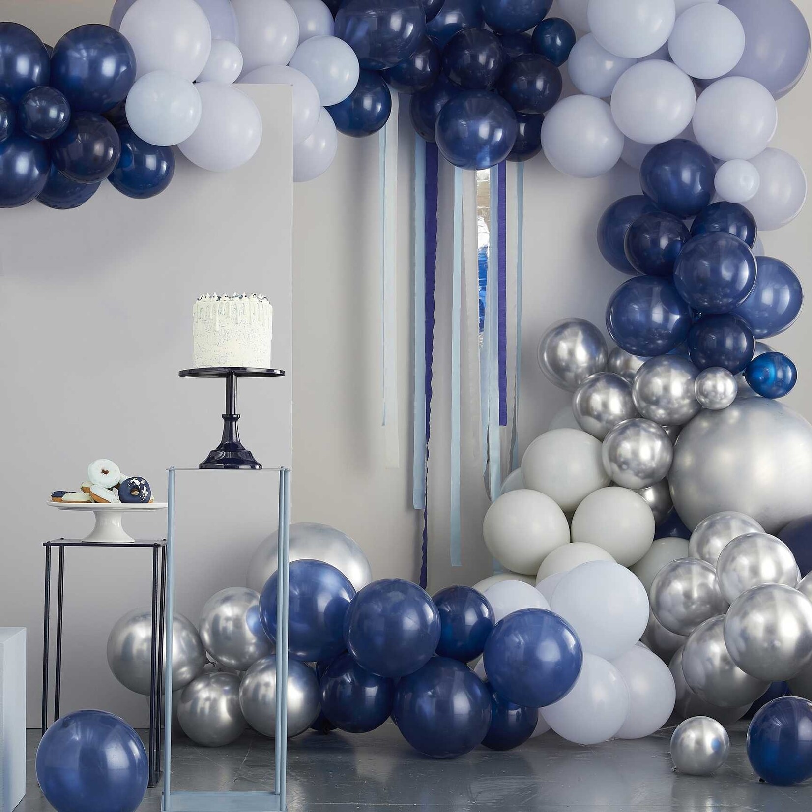 GINGERRAY Luxe Silver, Navy & Blue Balloon Arch Kit