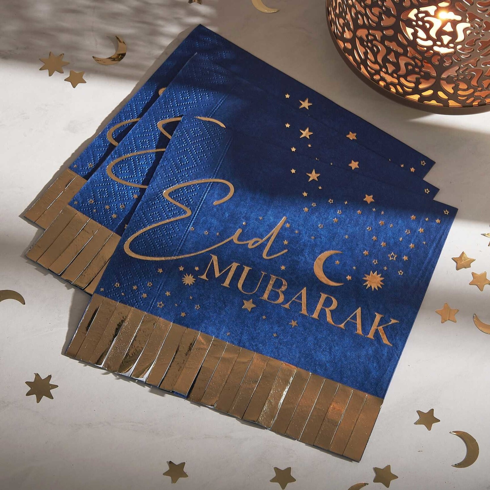 GINGERRAY Navy & Gold Eid Mubarak Fringe Napkin