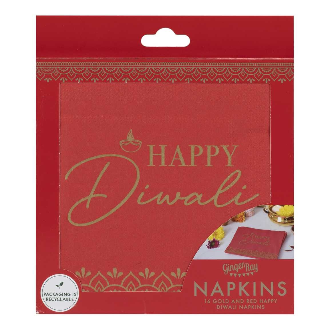 GINGERRAY Red Happy Diwali Paper Napkins