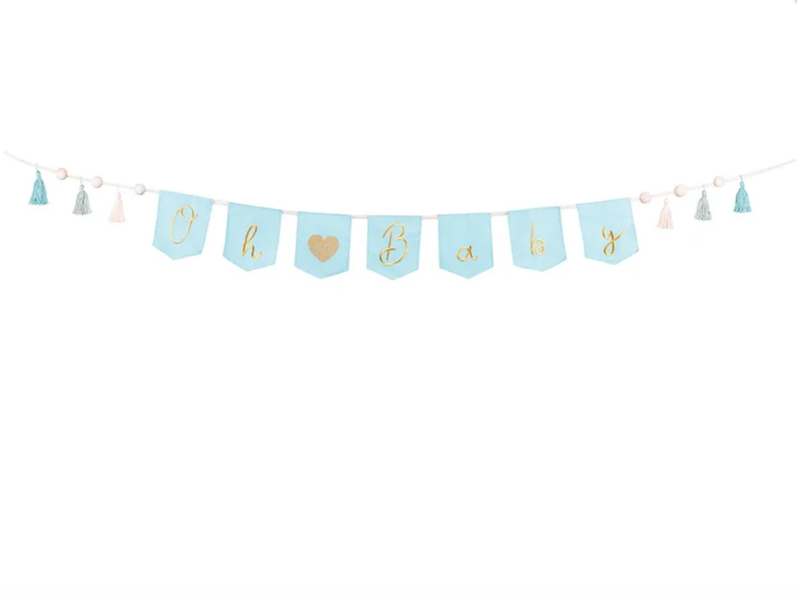 PD Cotton Banner Oh baby with tassels, sky-blue, 2.5 m