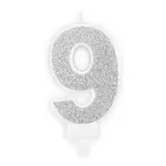 PD Birthday candle Number 9, silver, 7cm