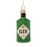 Ornament glass green glitter gin bottle H8cm