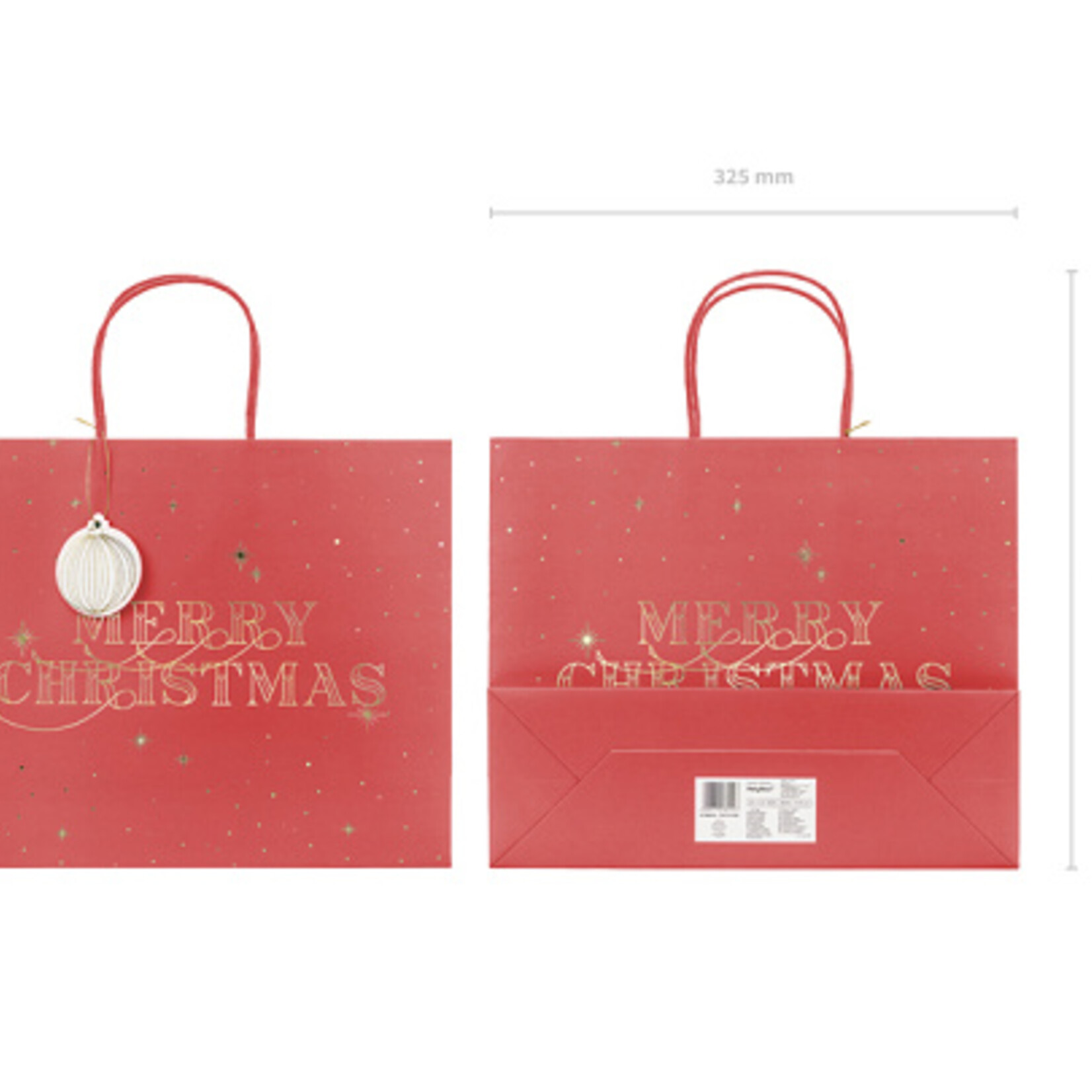 PD Gift bag Merry Christmas, deep red, 32.5x26.5x11.5cm