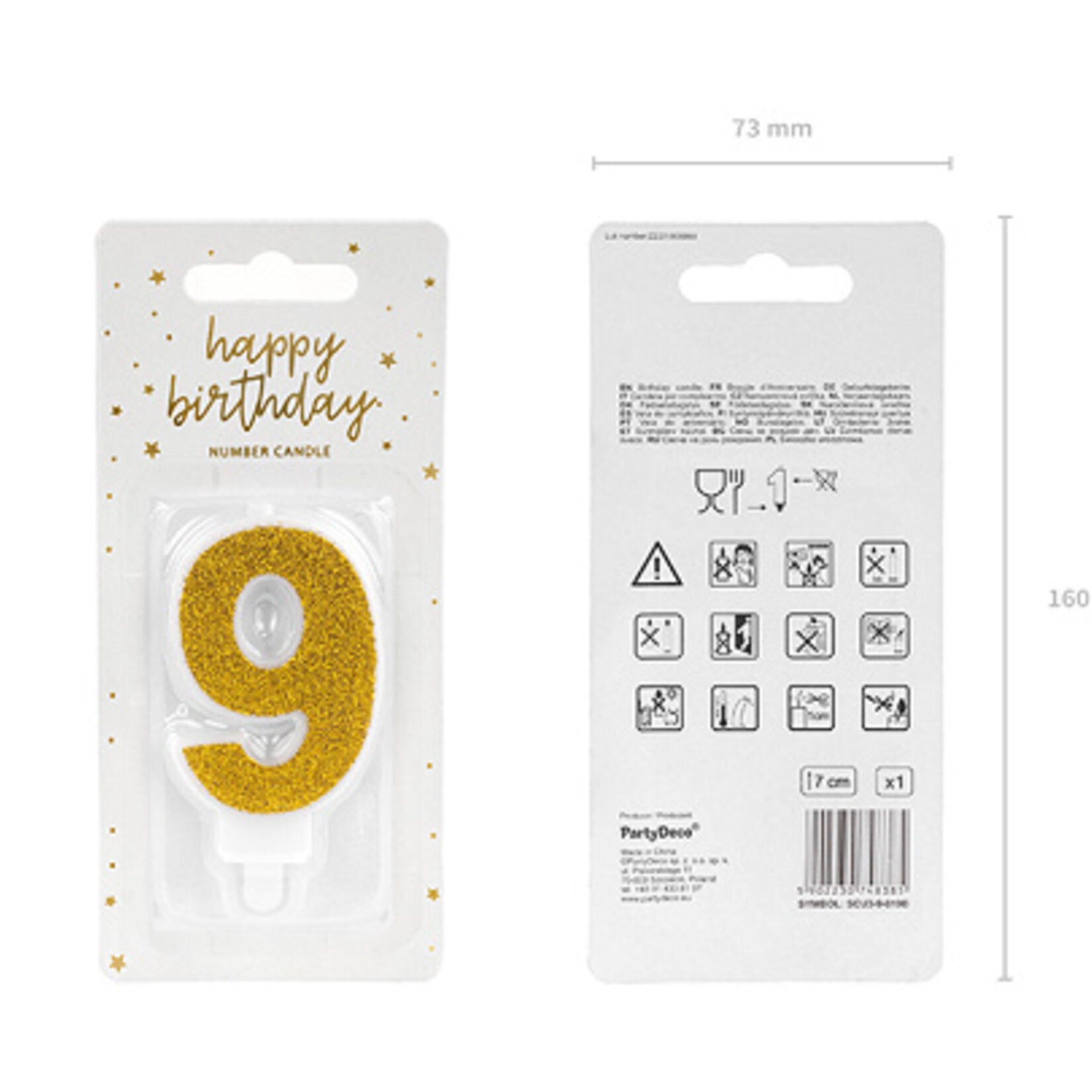 PD Birthday candle Number 9, gold, 7cm