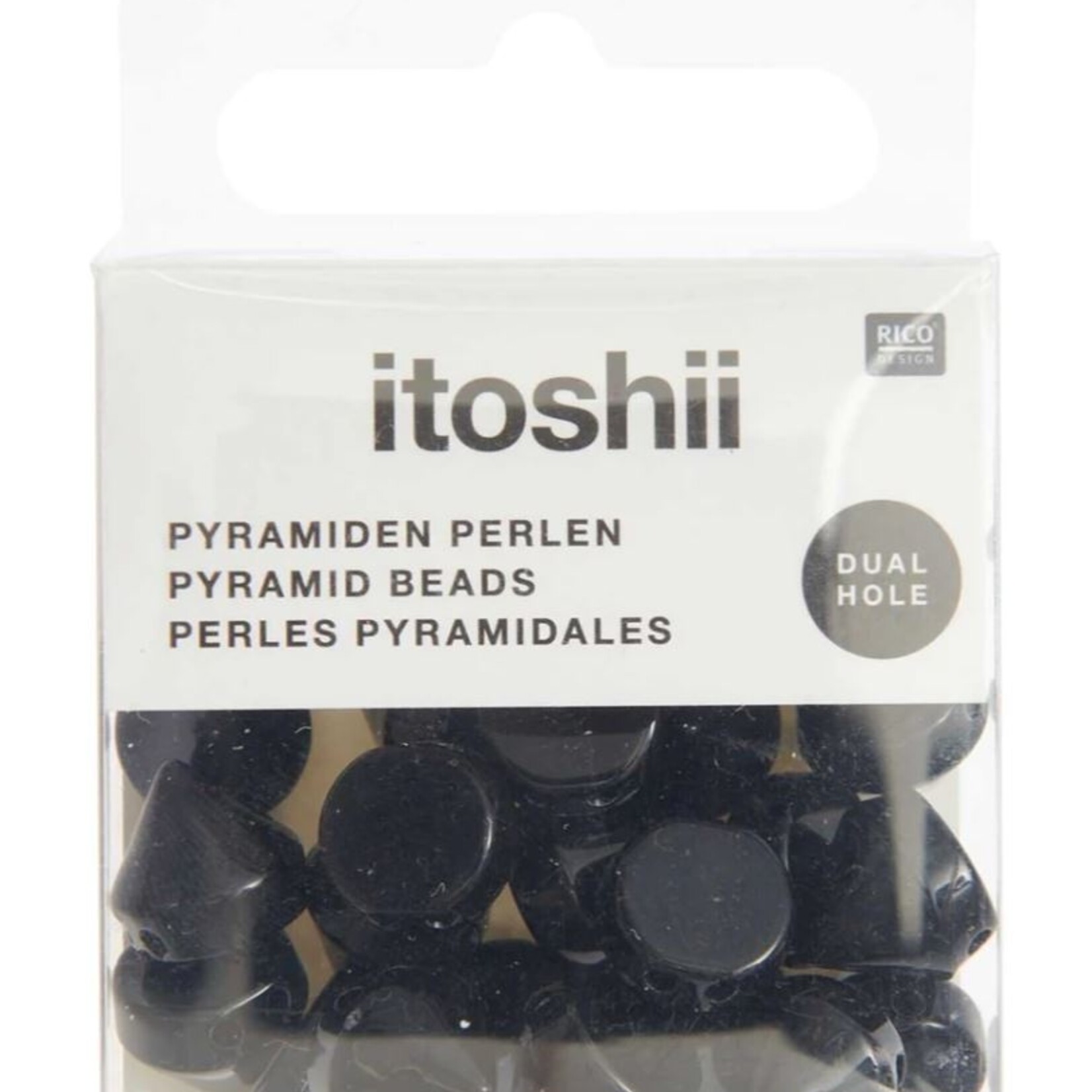 RICO Pyramide parels, kegelvormig, kleur zwart - 24 stuks, 10 x 10 mm, 4 gaatjes