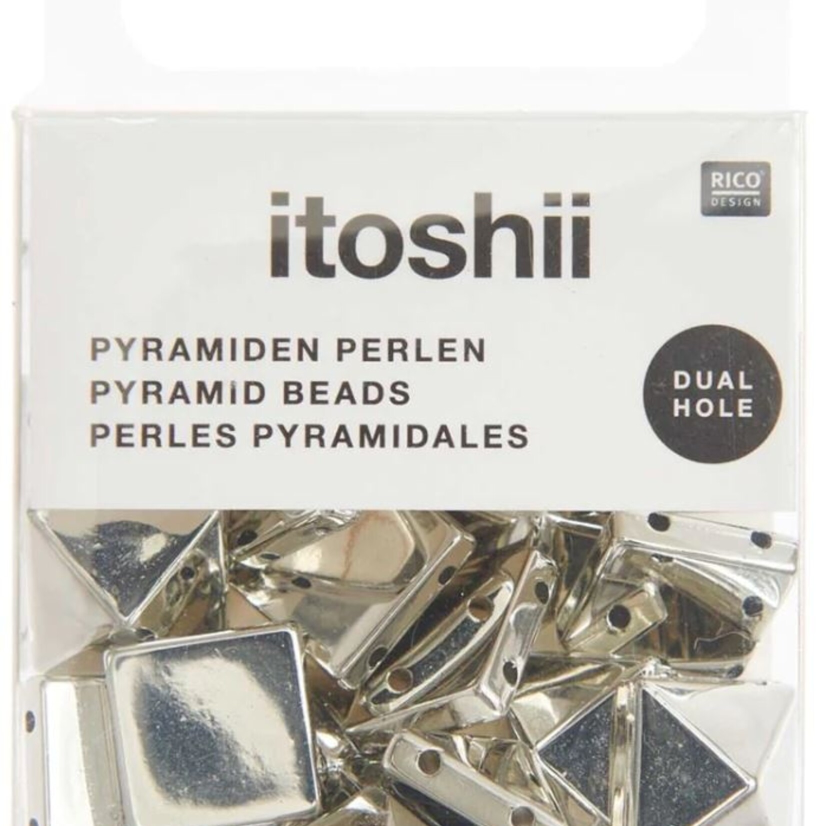 RICO Pyramid beads, square, L, silver