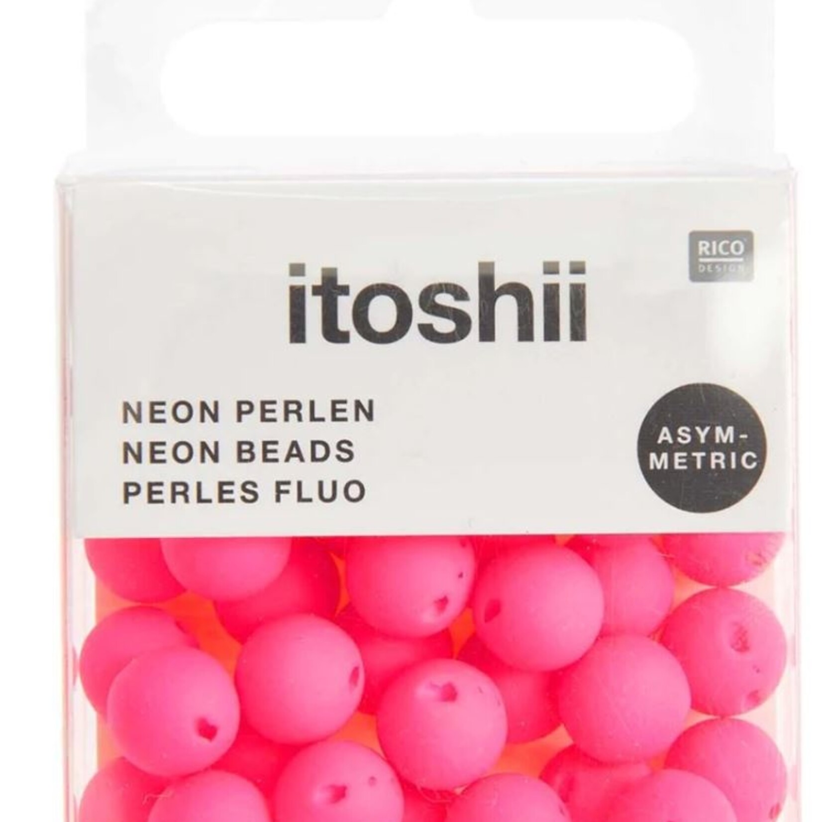 RICO Plastic beads, neon pink, asymmetric, 40 pcs, Ã˜ 8 mm, Special perforation on top