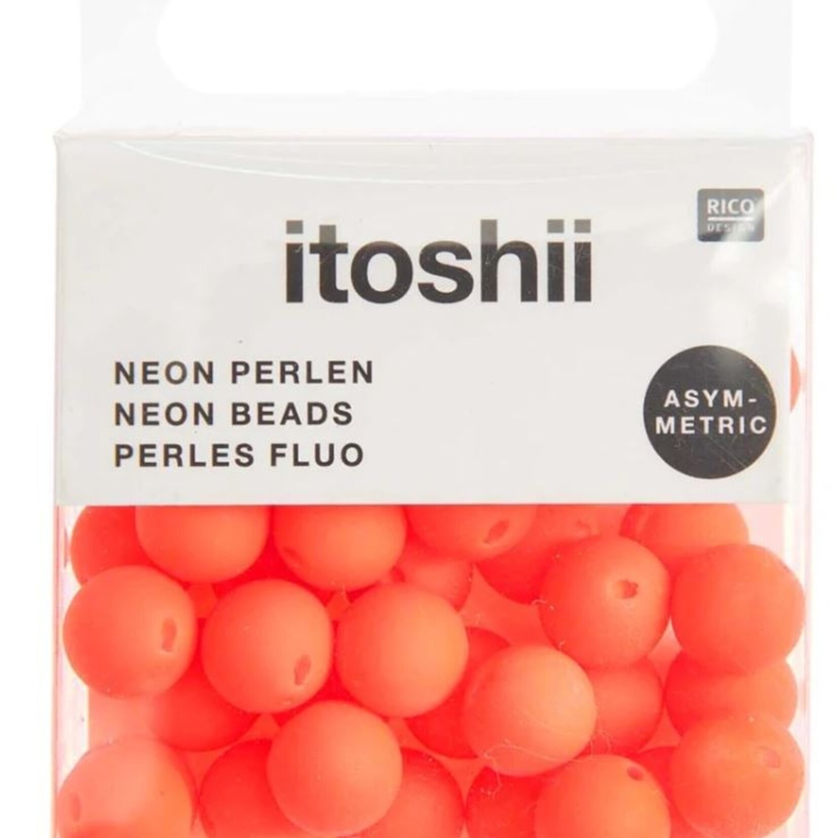 RICO Plastic beads, neon orange, asymmetric, 40 pcs, Ã˜ 8 mm, Special perforation on top