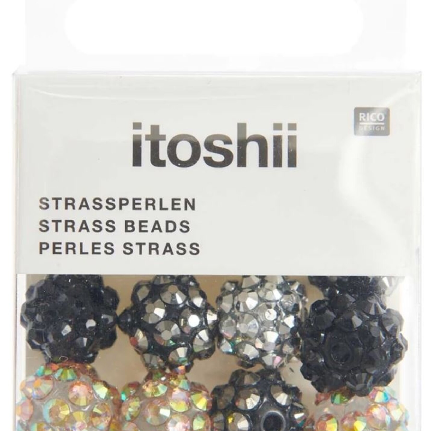 RICO Strass beads, black mix, 12 pcs, ca. 11 mm