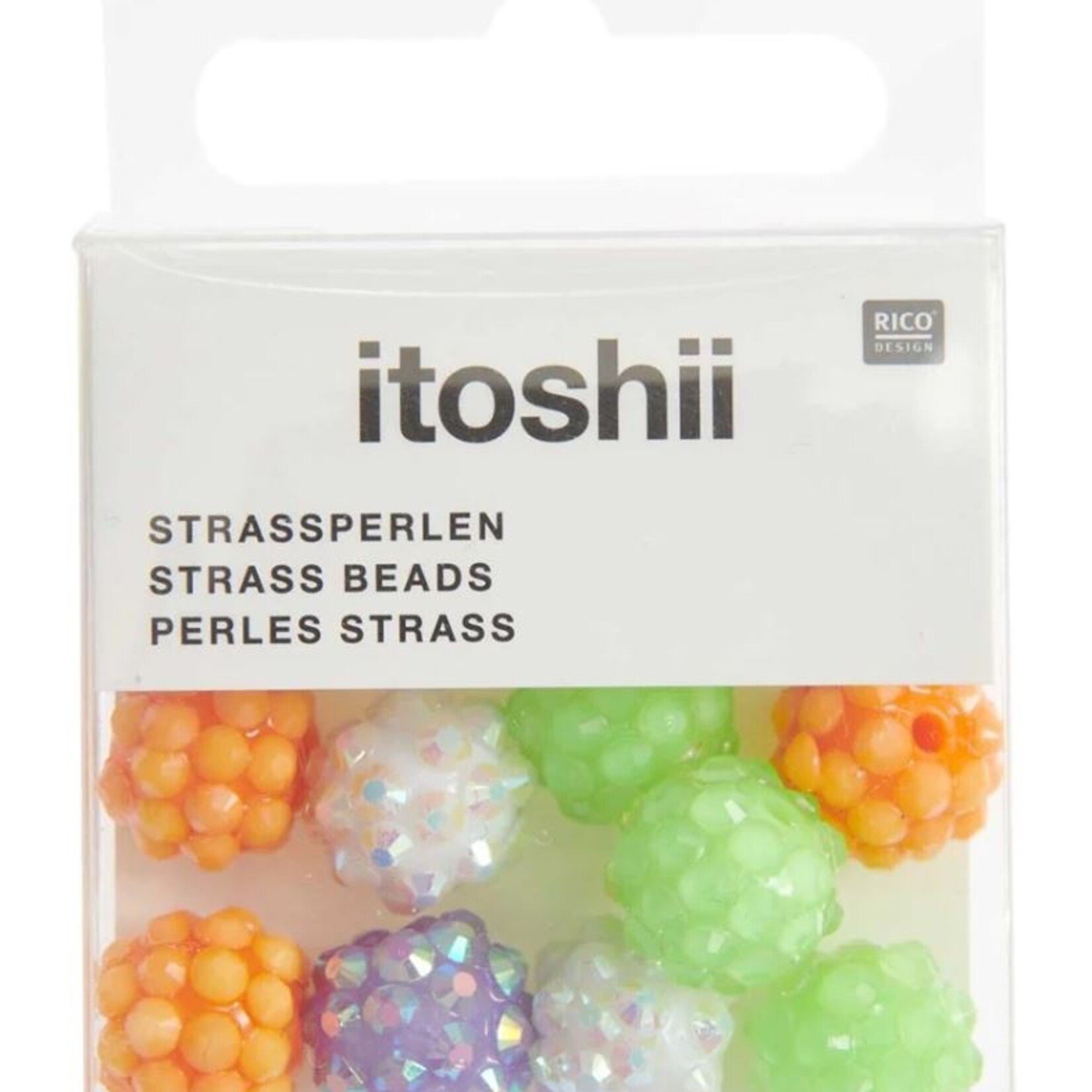RICO Strass beads, neon mix, 12 pcs, ca. 11 mm