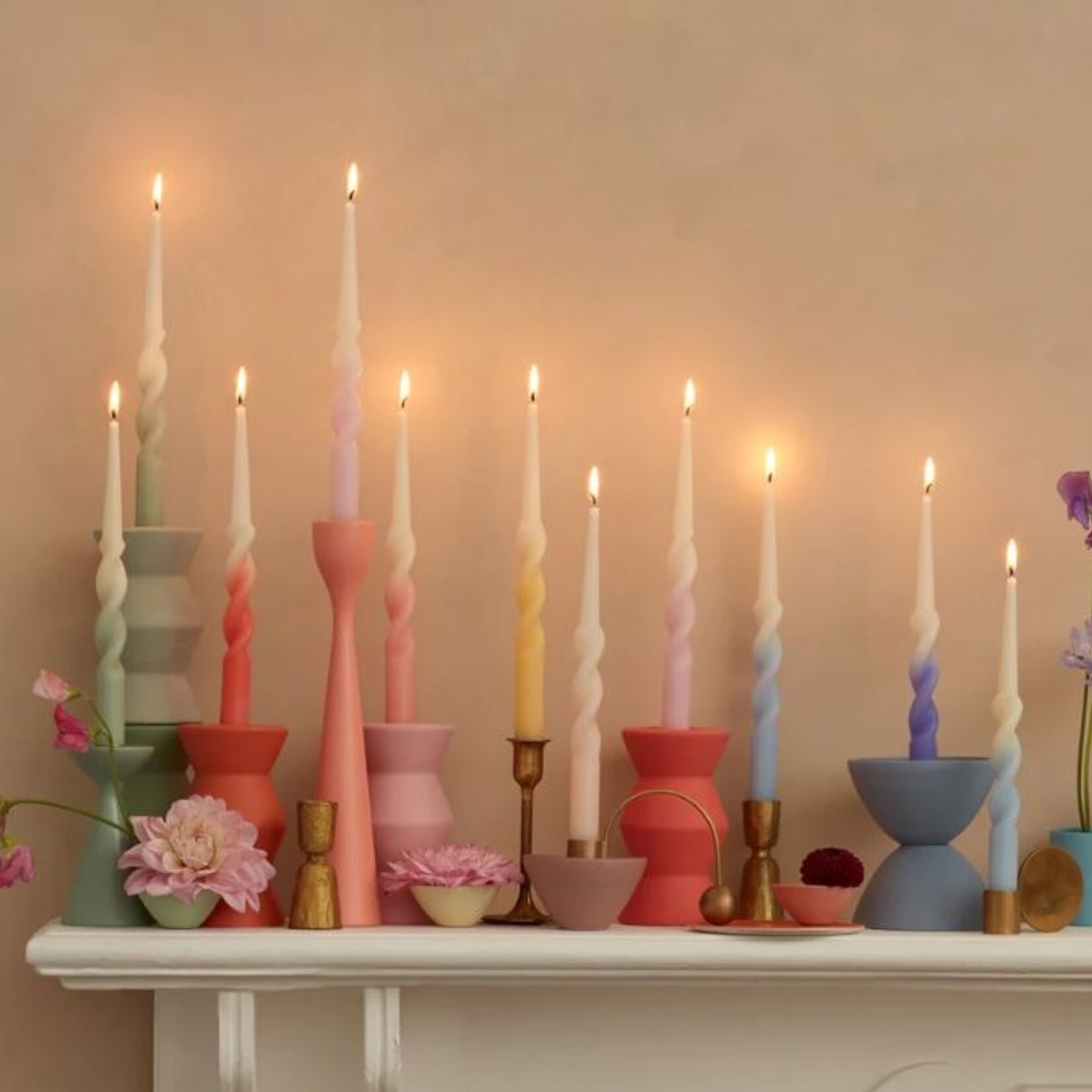MERIMERI Set van twisted pastel kaarsen