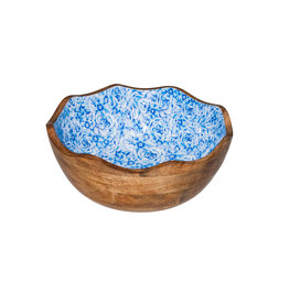 Stylepoint Wooden Bowl blue flower  30x11 cm