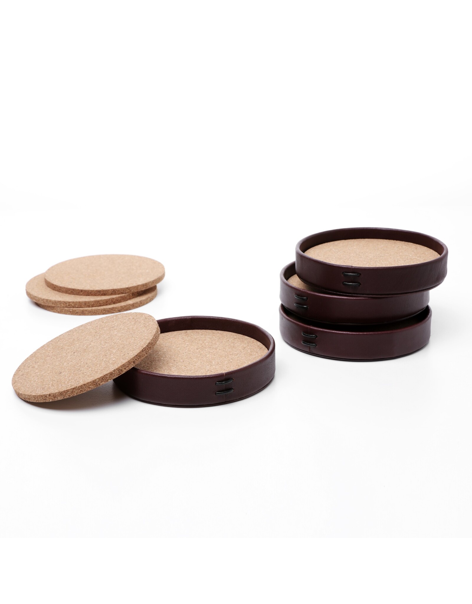 Liiton LIITON Leather Coaster 9,6cm, cork inside, 4-pack, giftbox