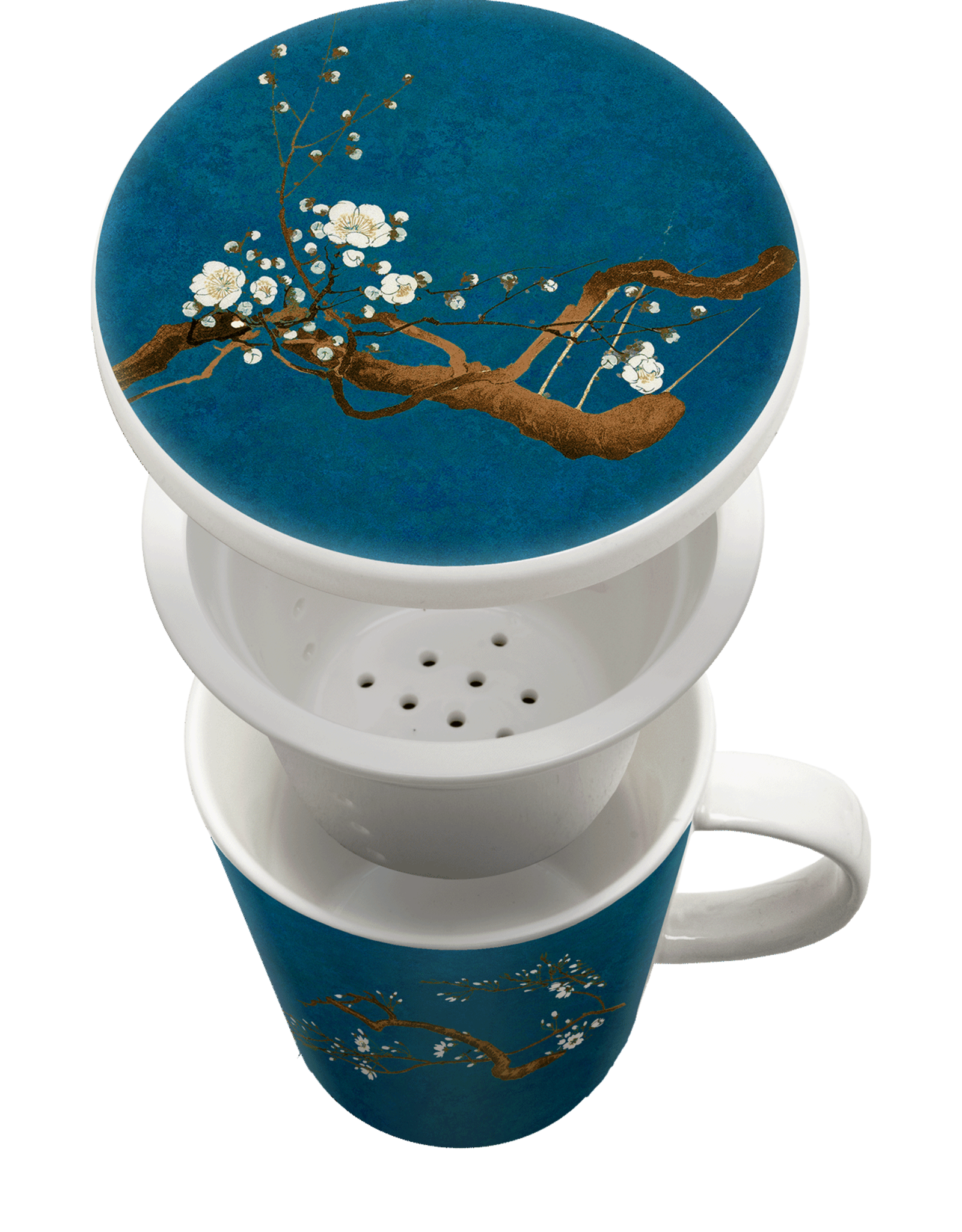 EDO Japan Theebeker set, Magnolia Blue, porseleinen filter, 350ml