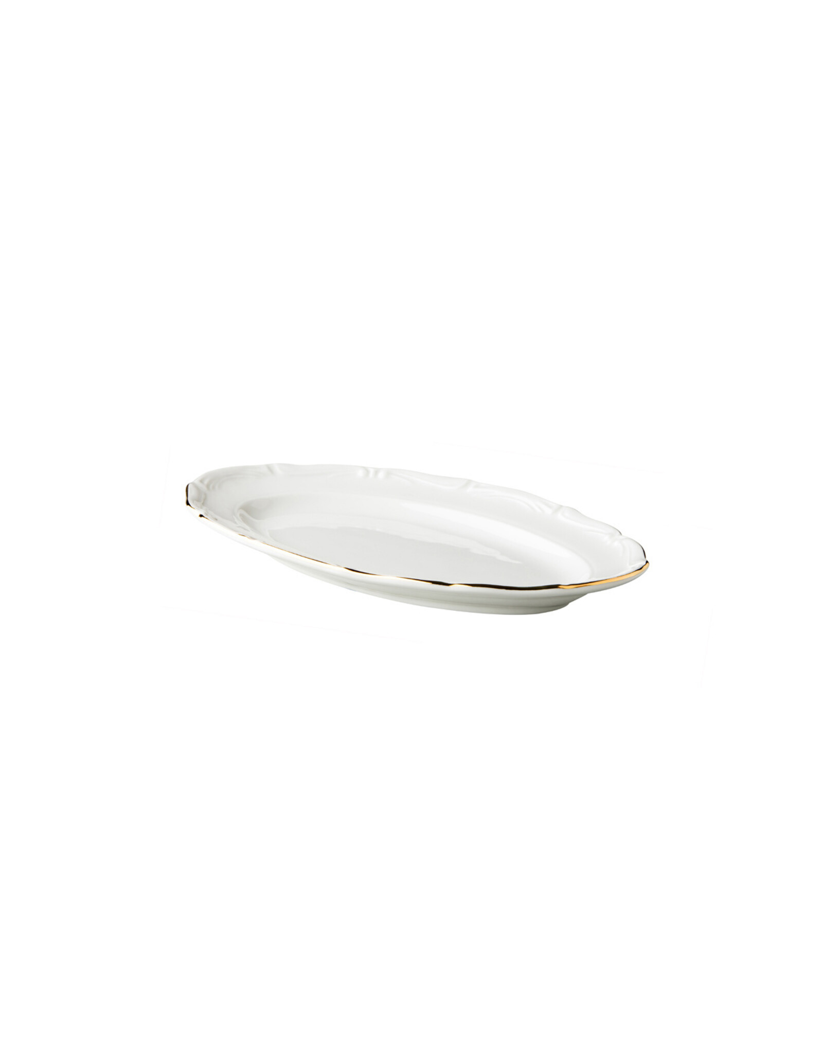 Stylepoint Q Basic Maria Theresa White Oval Plate, gold rim, 26cm