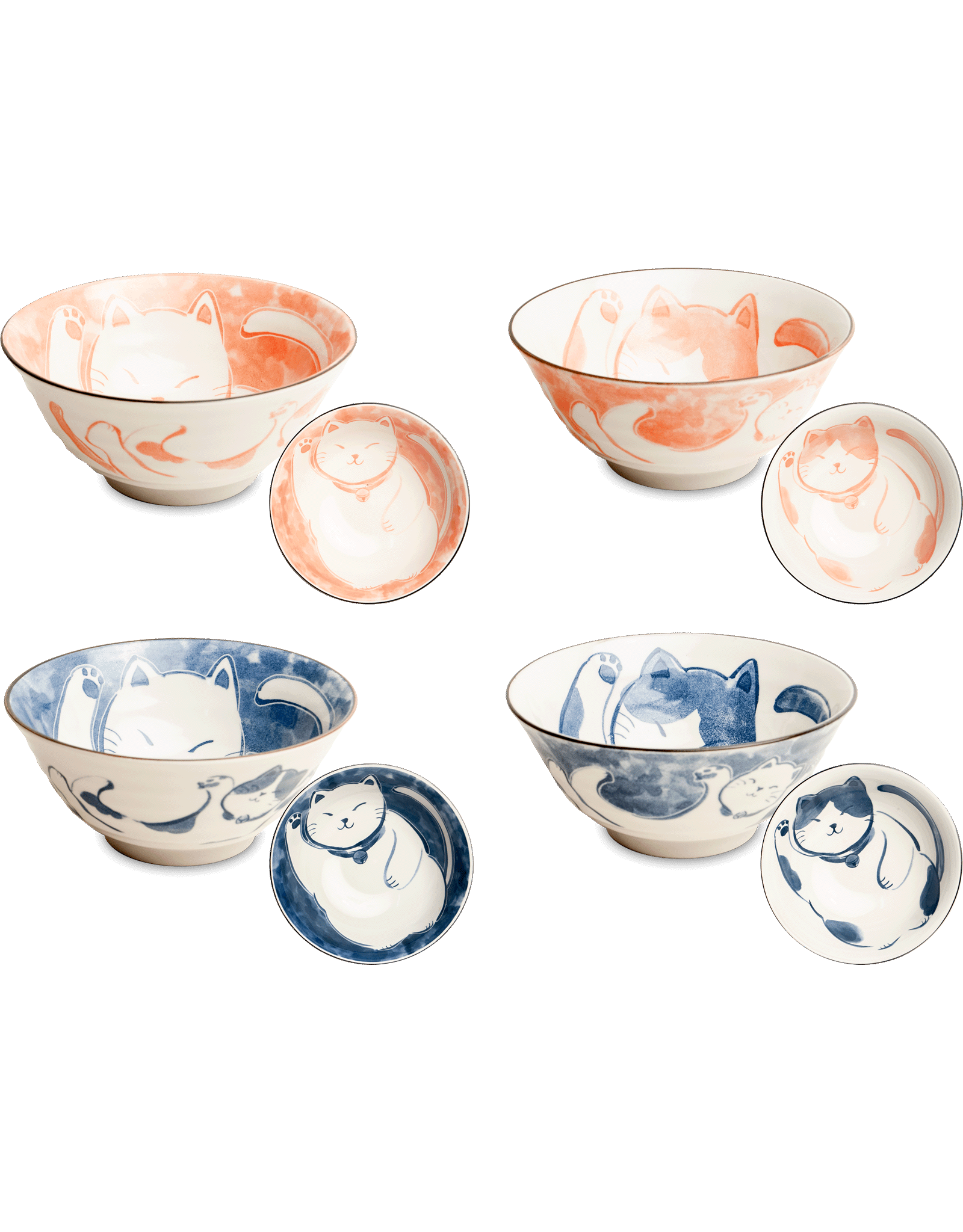 EDO Japan Kawaii Bowl Neko Nishiki, porcelain, 14,5x6,5cm, Japanese