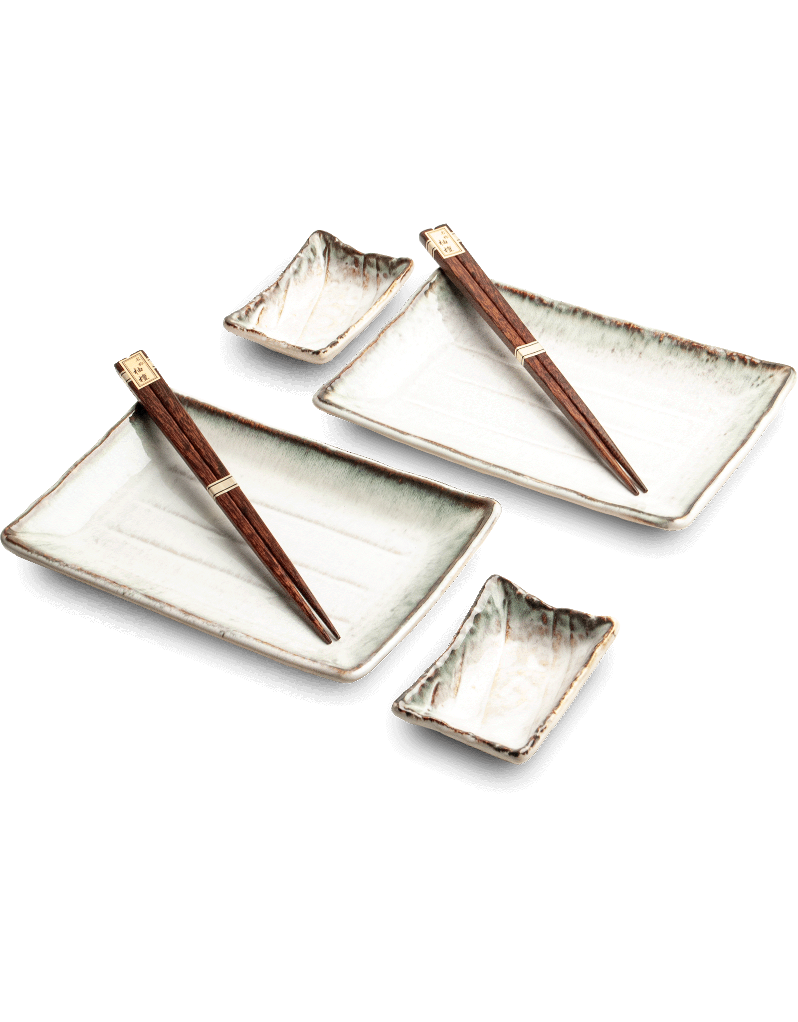 EDO Japan Sushi bord en sauskommetje Tsuno, per 2 verpakt, incl 2 paar bamboe chopsticks, porcelain, Japan