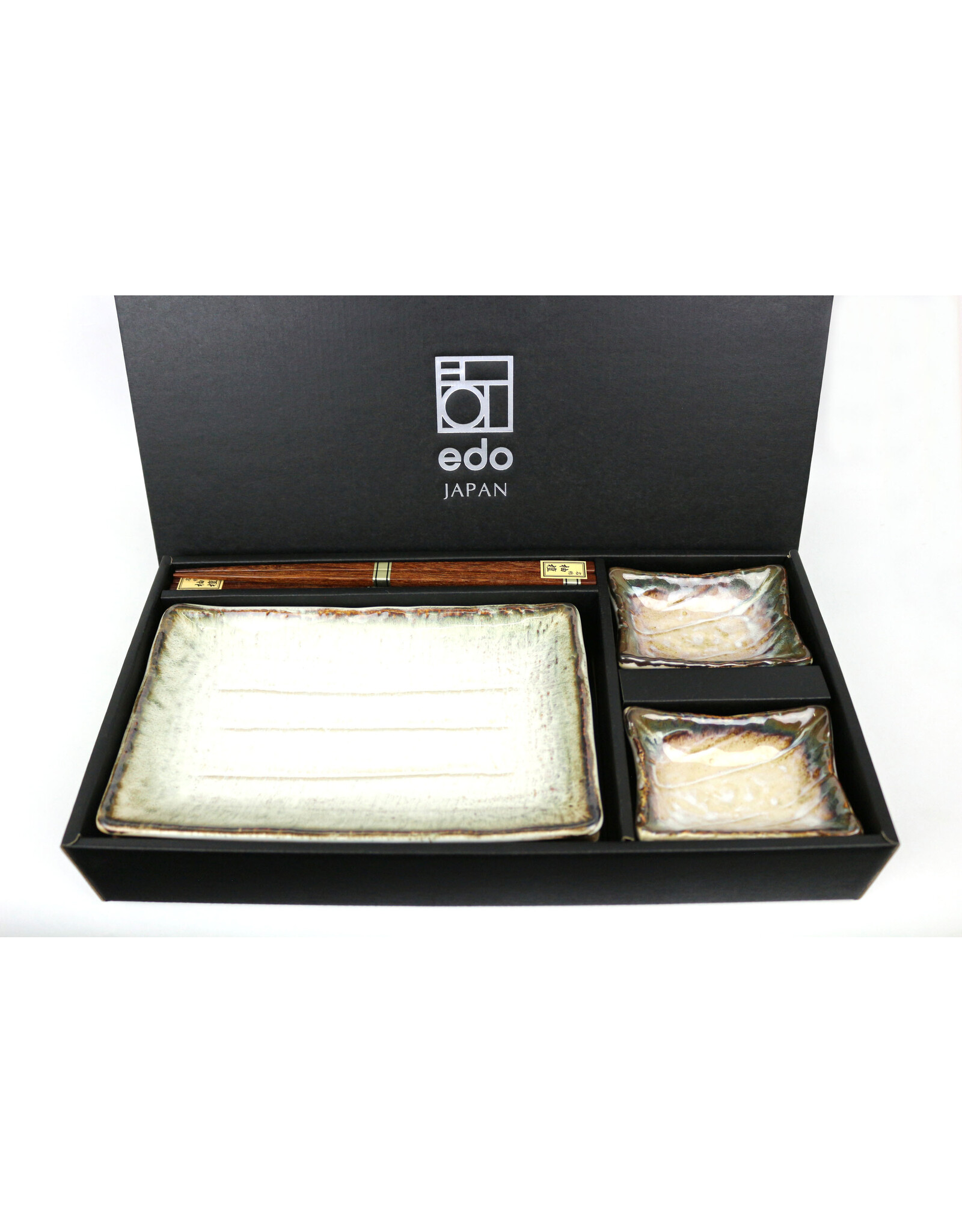 EDO Japan Sushi bord en sauskommetje Tsuno, per 2 verpakt, incl 2 paar bamboe chopsticks, porcelain, Japan