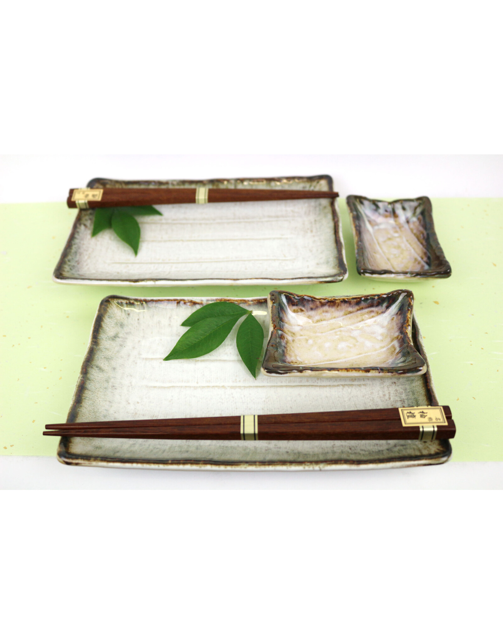 EDO Japan Sushi bord en sauskommetje Tsuno, per 2 verpakt, incl 2 paar bamboe chopsticks, porcelain, Japan